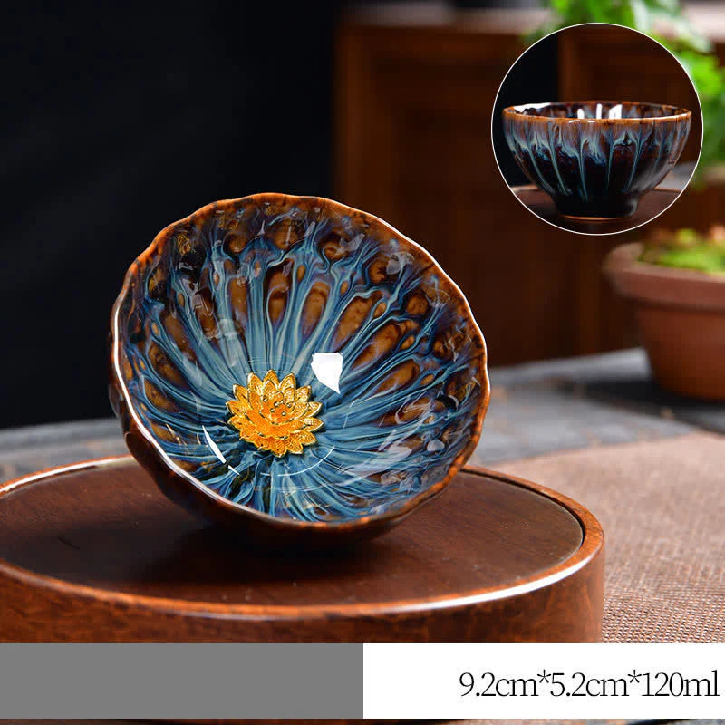 Lotus Peacock Dragon Phoenix Koi Fish Ceramic Teacup Inlaid Tea Cups 120ml