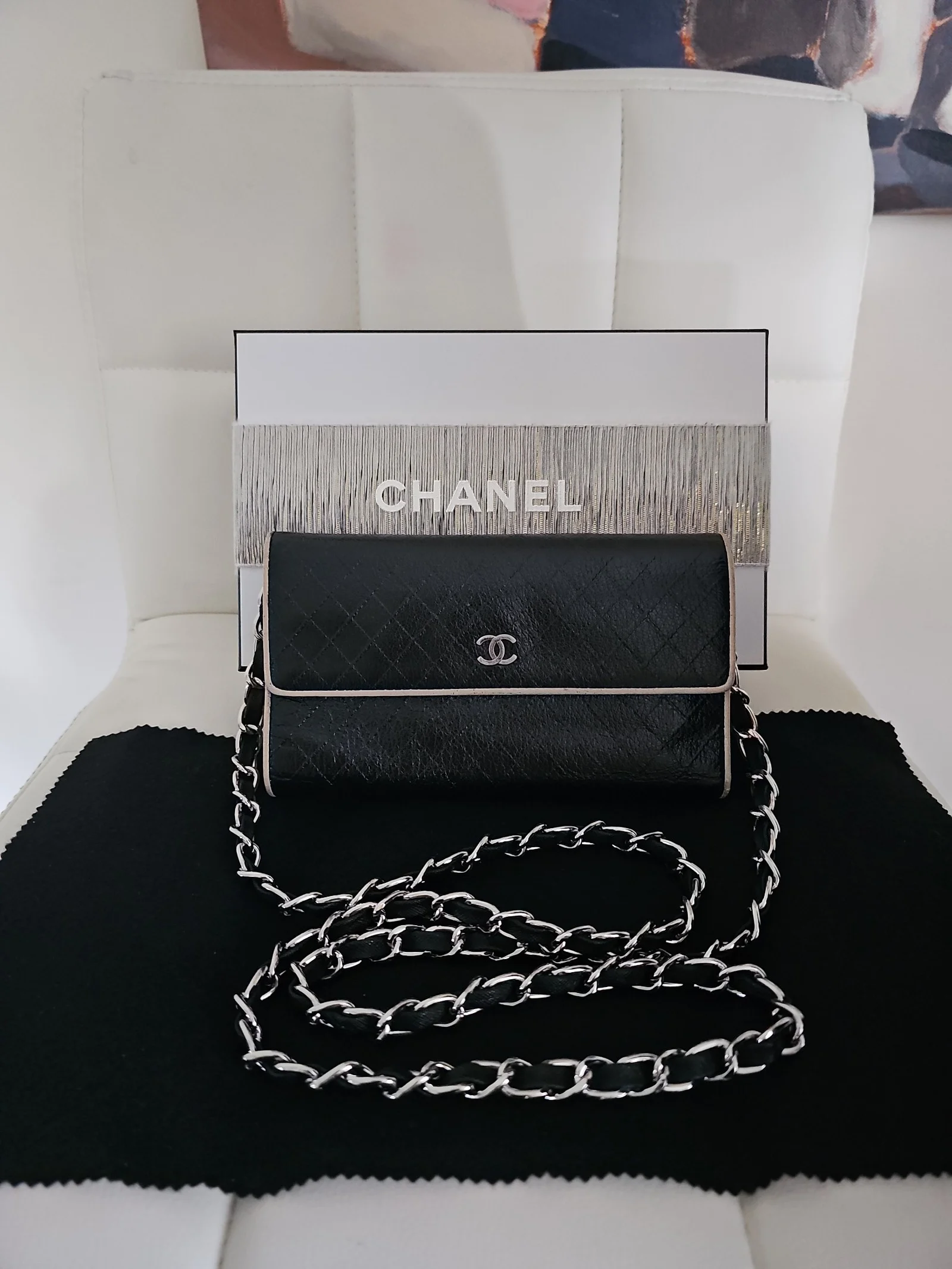 CHANEL Black Leather Quilted Wallet
