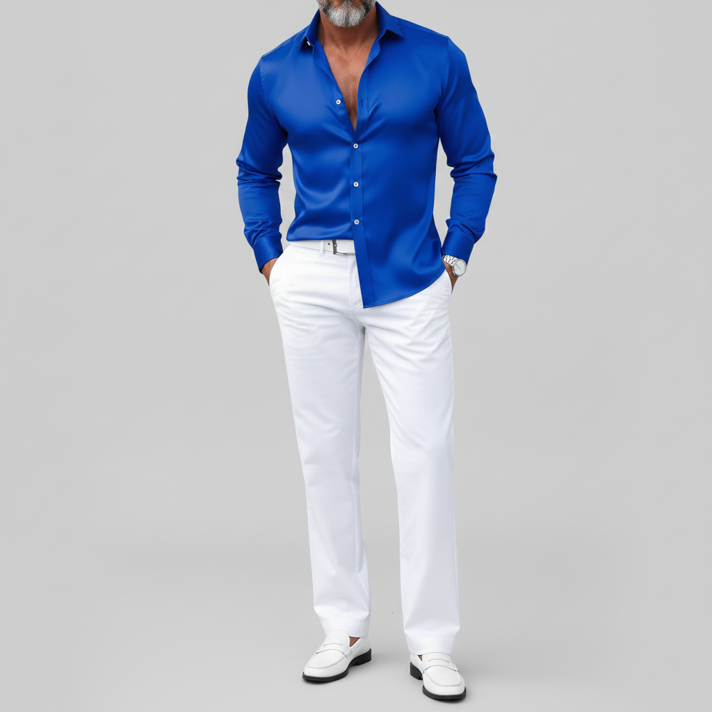 Men's Business Solid Satin Shirt Collar Single Breasted Long Sleeve Shirts