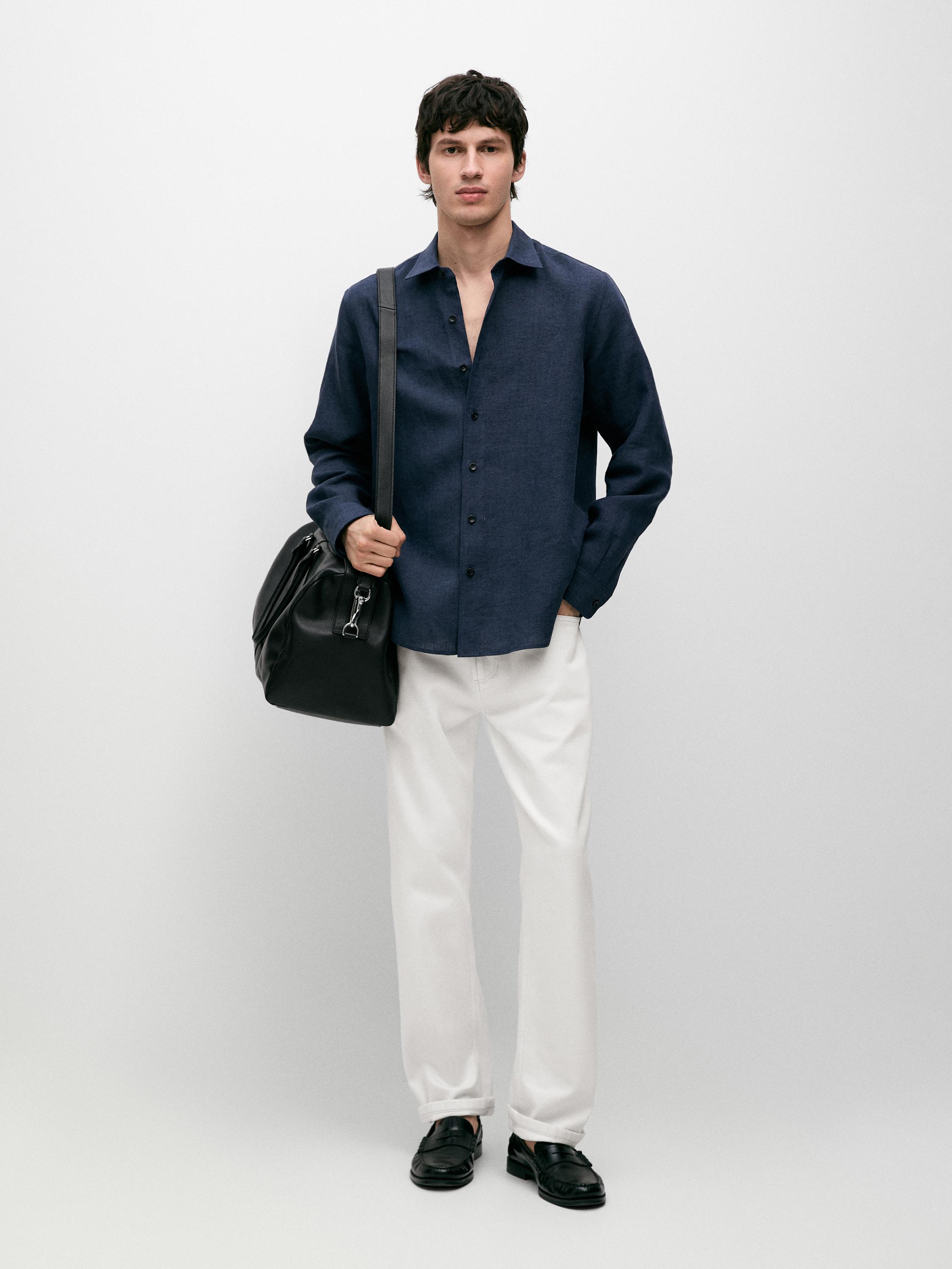 Camisa regular fit 100% lino