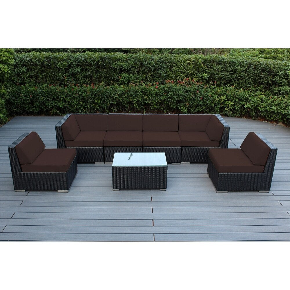 Ohana Outdoor 7-pc. Cushioned Black Wicker Conversation Set - No Assembly