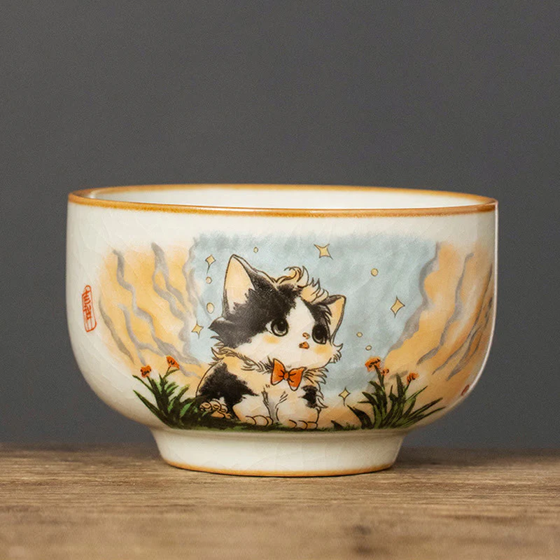 Cute Bow Tie Cat Teacup Kung Fu Tea Cup