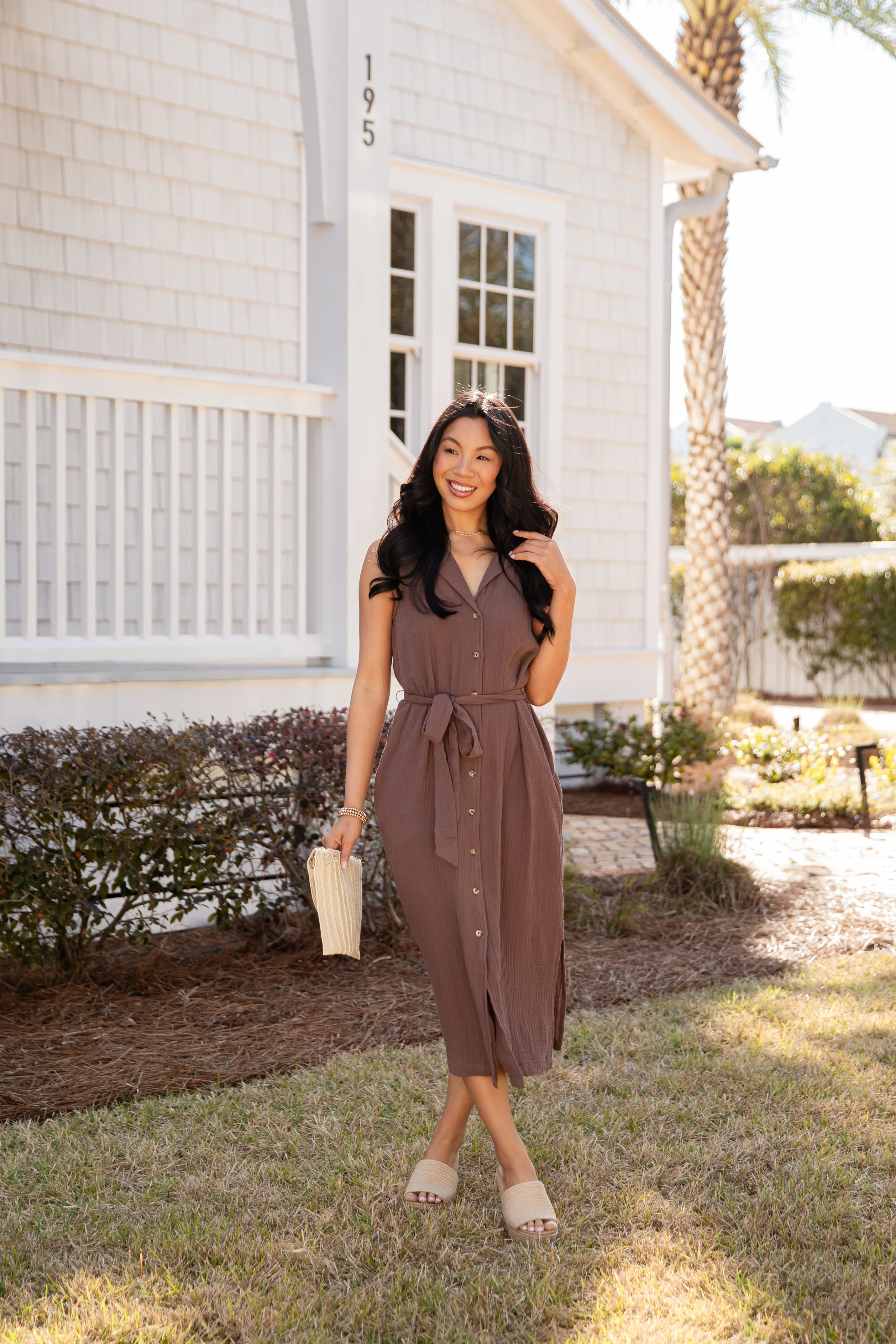 Mocha Muse Button-Front Midi Dress
