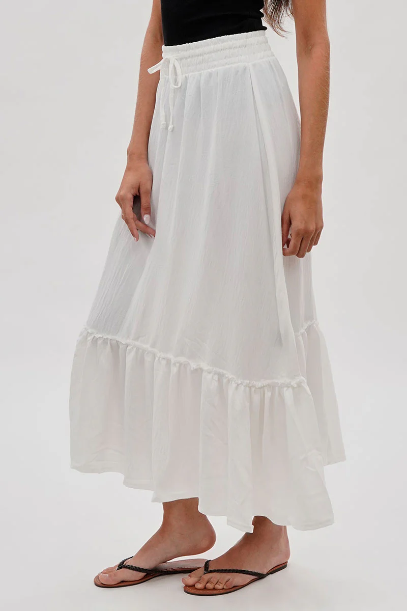 Vintage Tiered Cinched Skirt - White