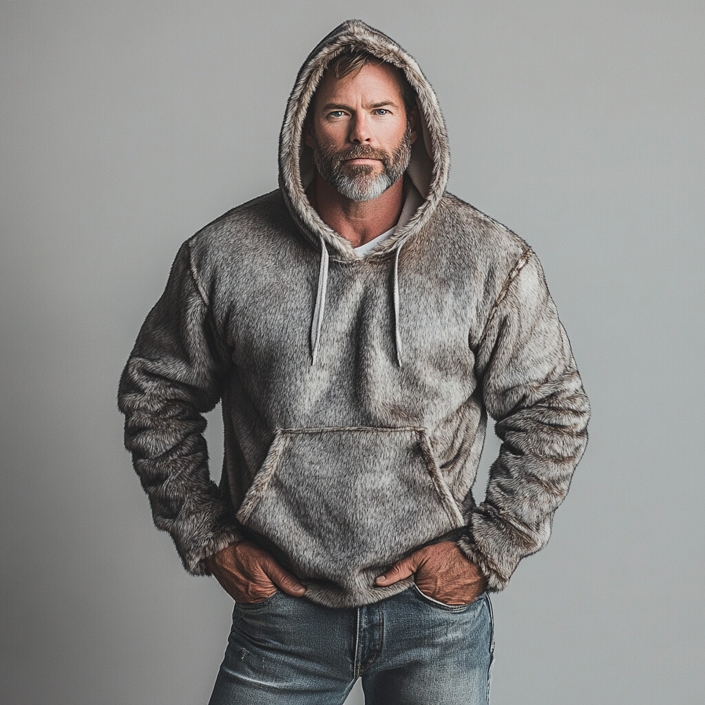 Men's Casual Drawstring Long Sleeve Pocket Plush Hoodie