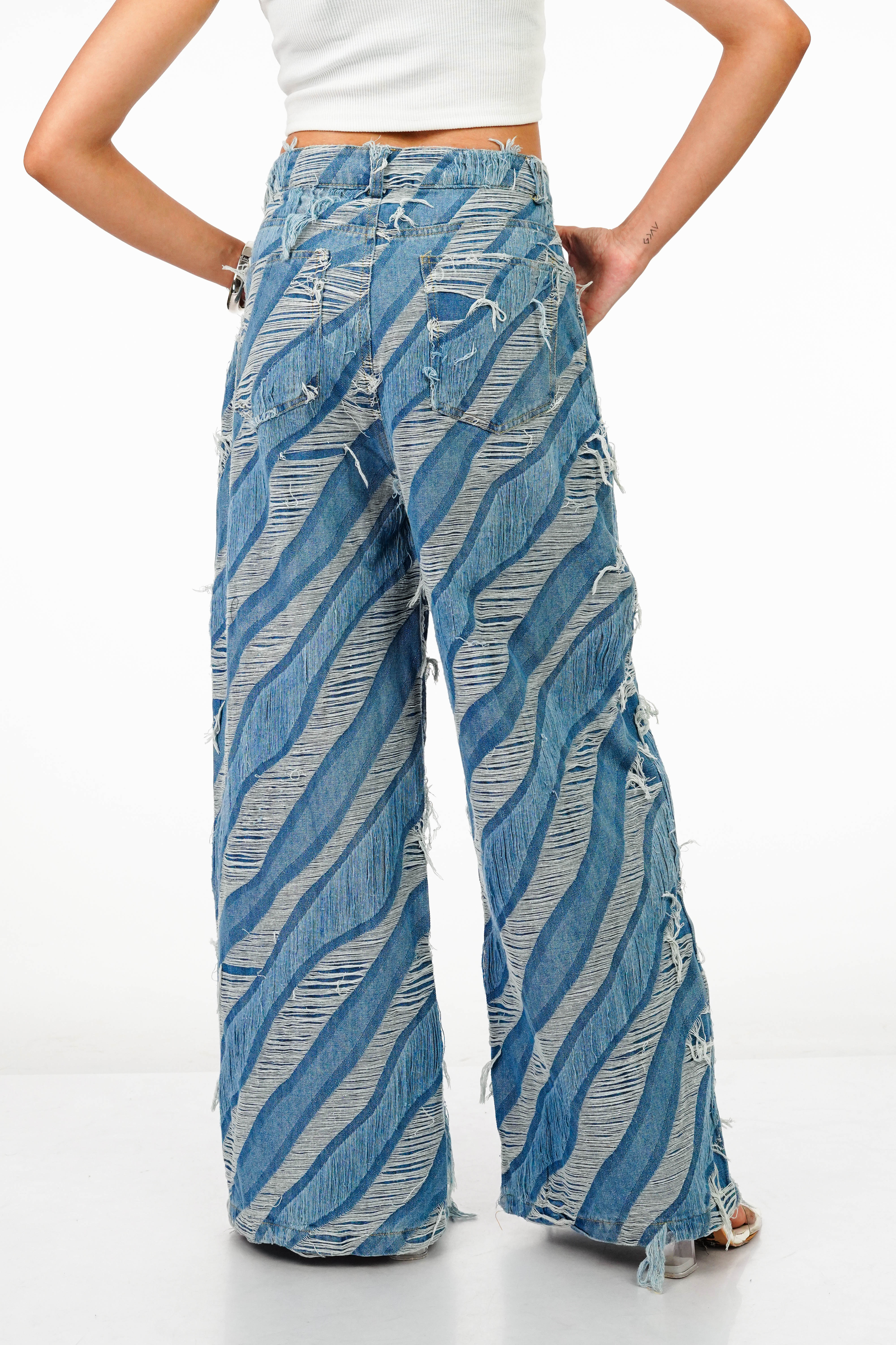 Wavy Distressed Wide Leg Denims