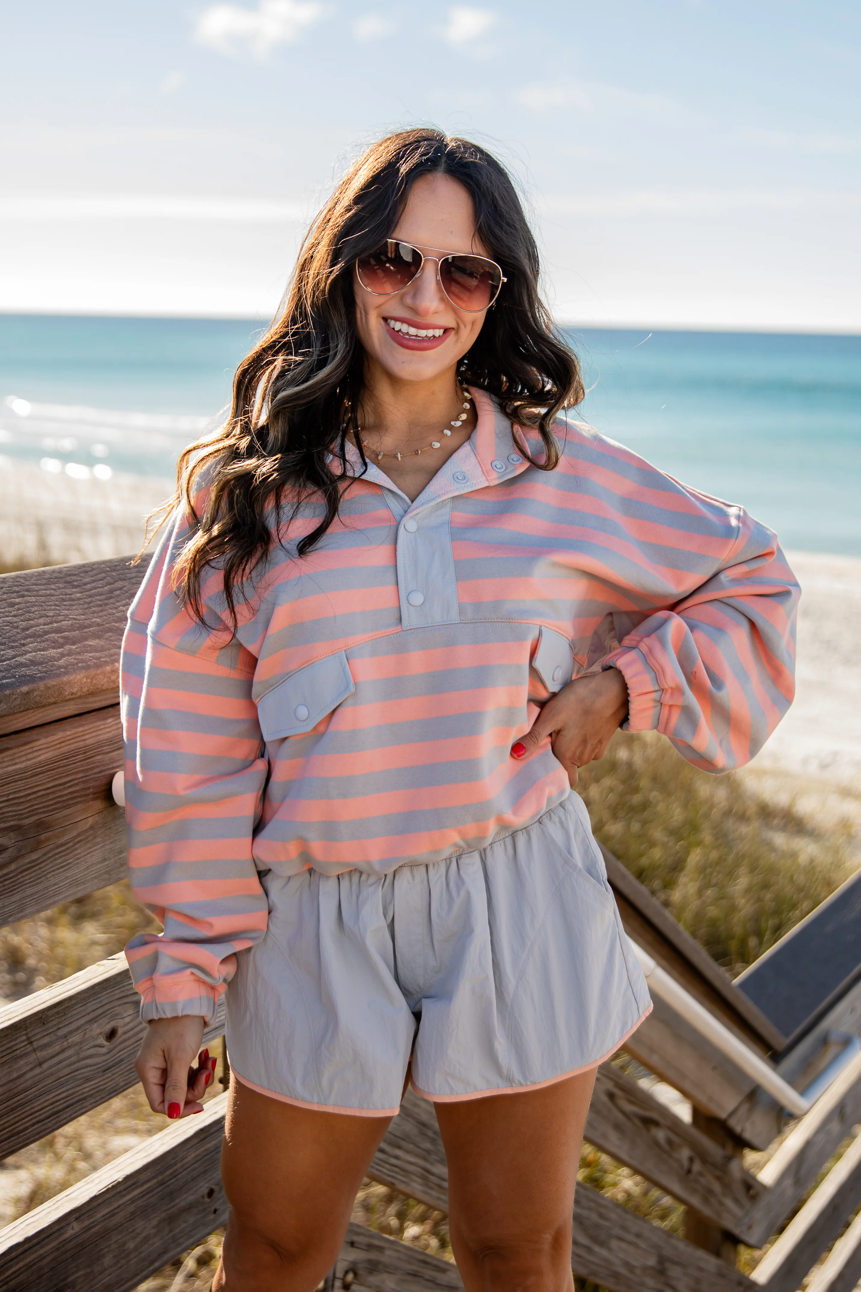 Everyday Put Together Stripe Button Pullover