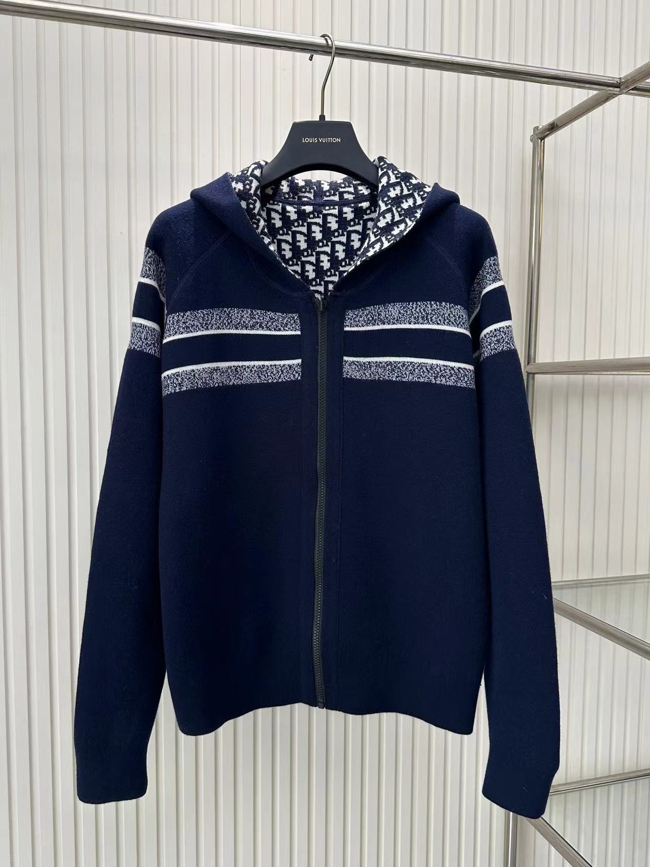 DR all-over jacquard reversible wool zip-up hoodie