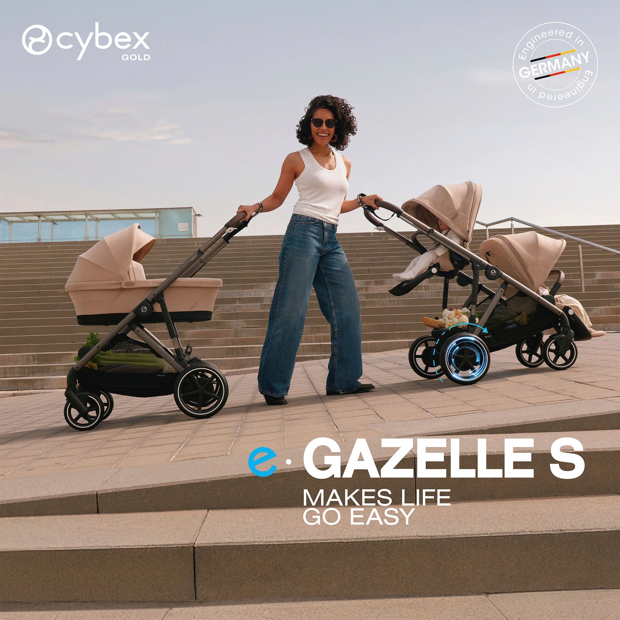 Cybex eGazelle S Electronic Assist Stroller - Black Frame / Almond Beige