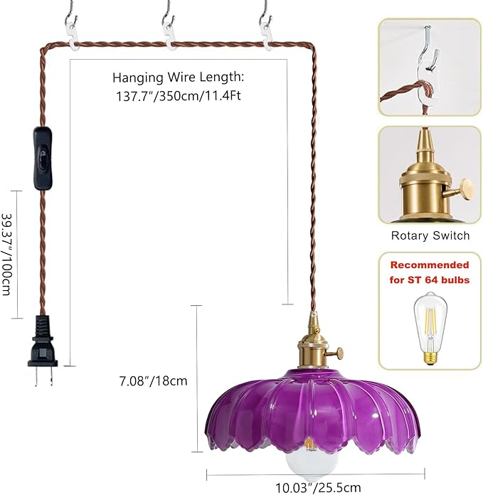 LUMISCAPE Plug in Pendant Light: Glass Hanging Lamp Plug in
