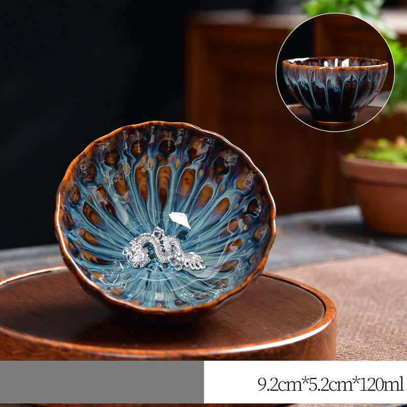 Lotus Peacock Dragon Phoenix Koi Fish Ceramic Teacup Inlaid Tea Cups 120ml