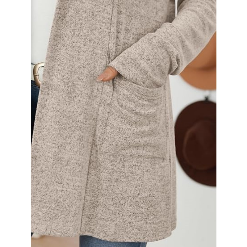 Women Lightweight Open Front Knit Cardigan Long Sleeve Fall Casual Cardigan with Pockets Soft Mid‑Length Outerwear