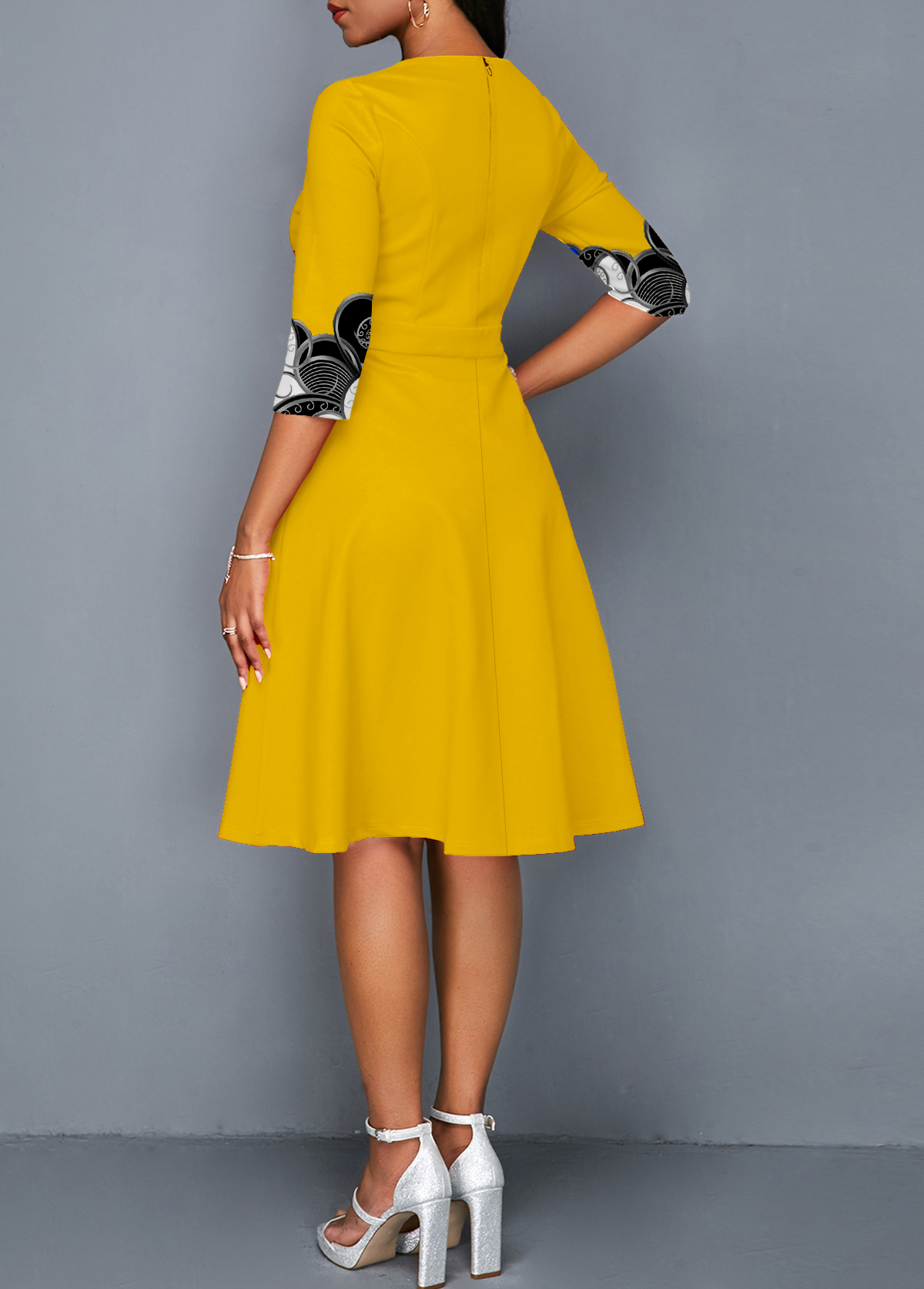 Tribal Print 3/4 Sleeve Round Neck Dress