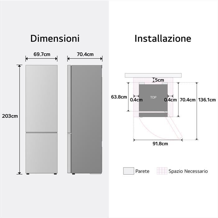 LG - Frigorifero combinato GBBW322CEV Classe C 465lt-Nero