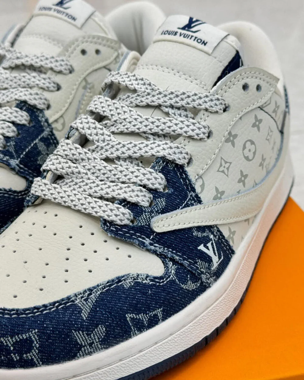 L.V x NK Air Jordan 1 Low “Monogram Denim” (Custom)