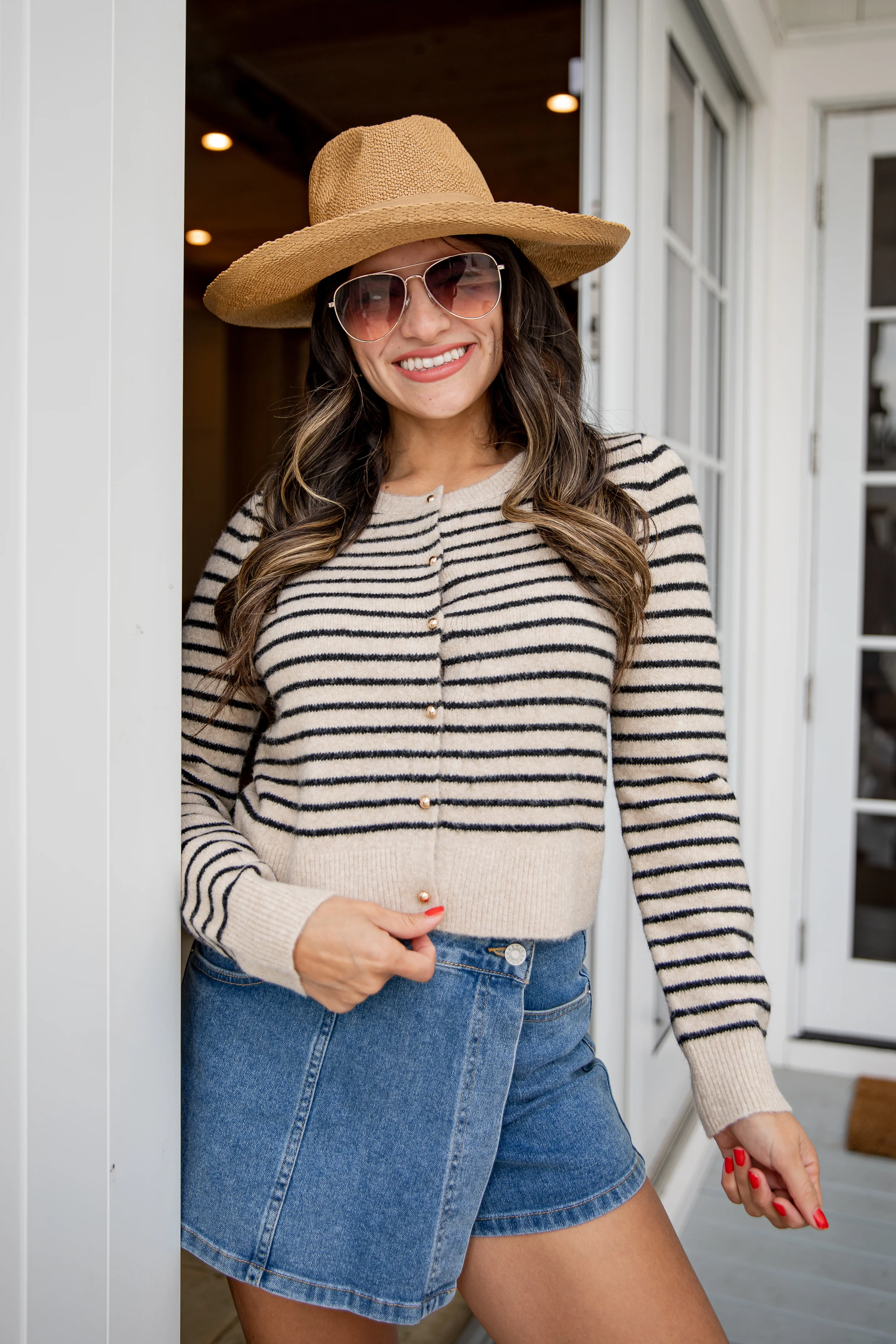 Always Yours Button Front Striped Sweater