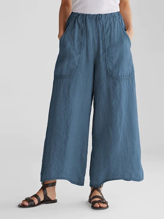 Cotton-Linen big pocket loose fit daily casual Pants