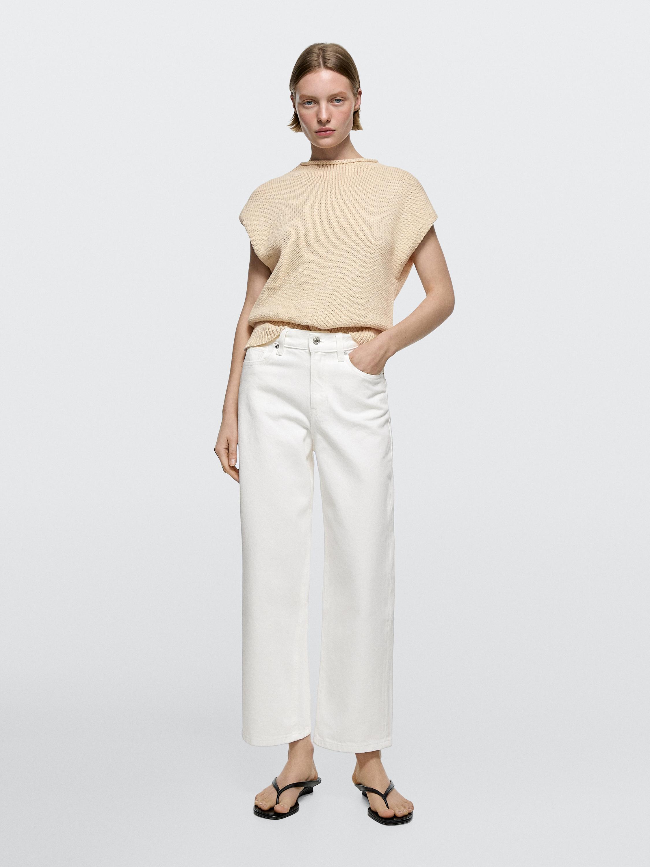 Jeans wide leg cropped tiro medio