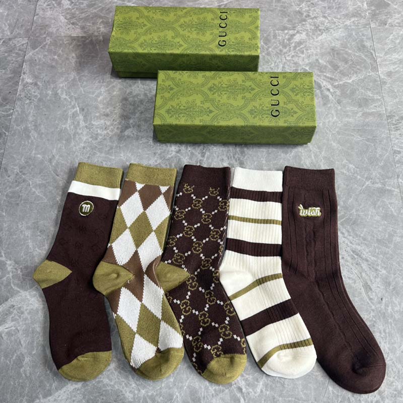 Set of 5 Pairs of Cotton Anti-bacterial Crew Socks WZ-924000170