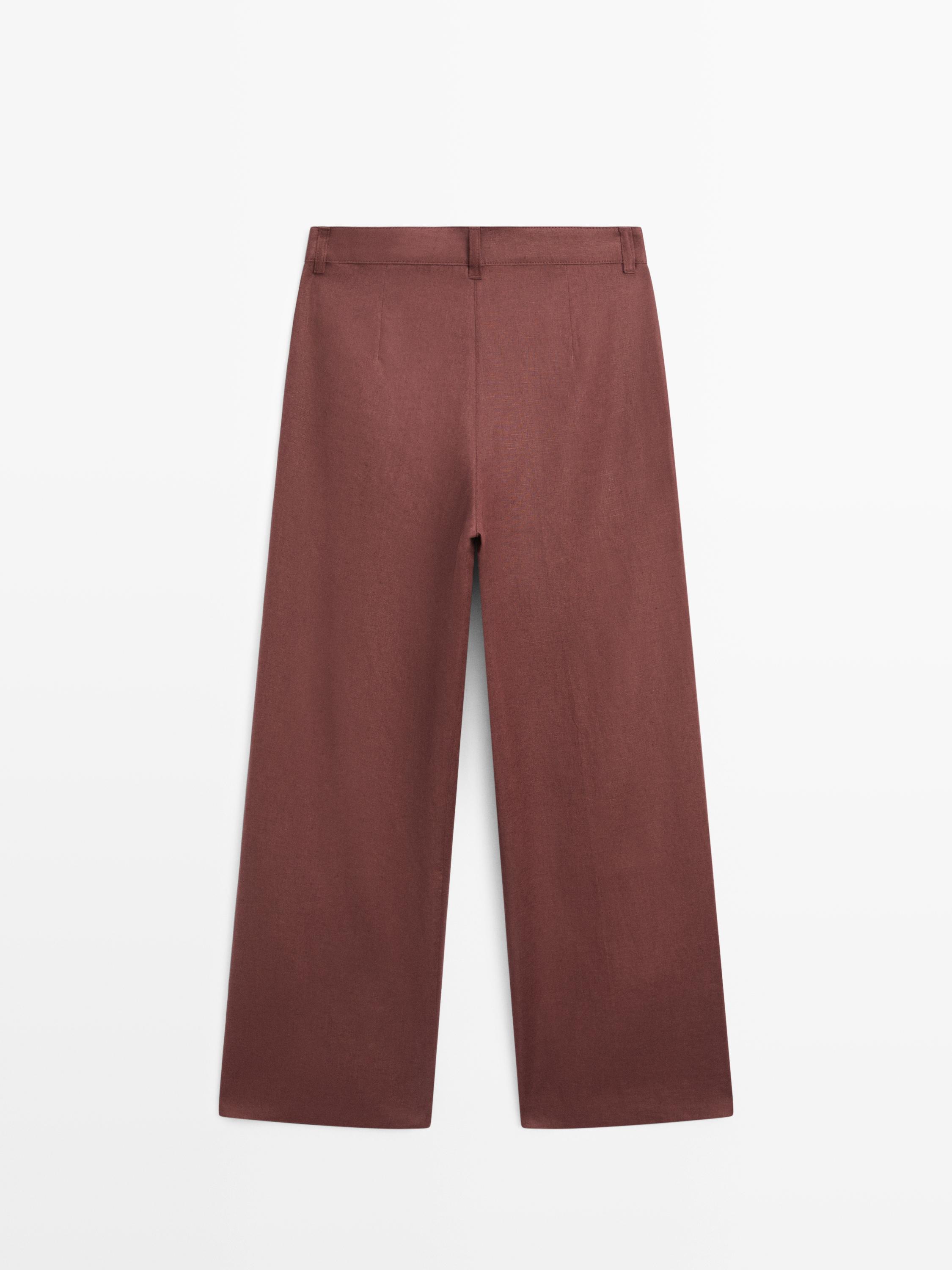 Pantalón wide fit pliegues lino