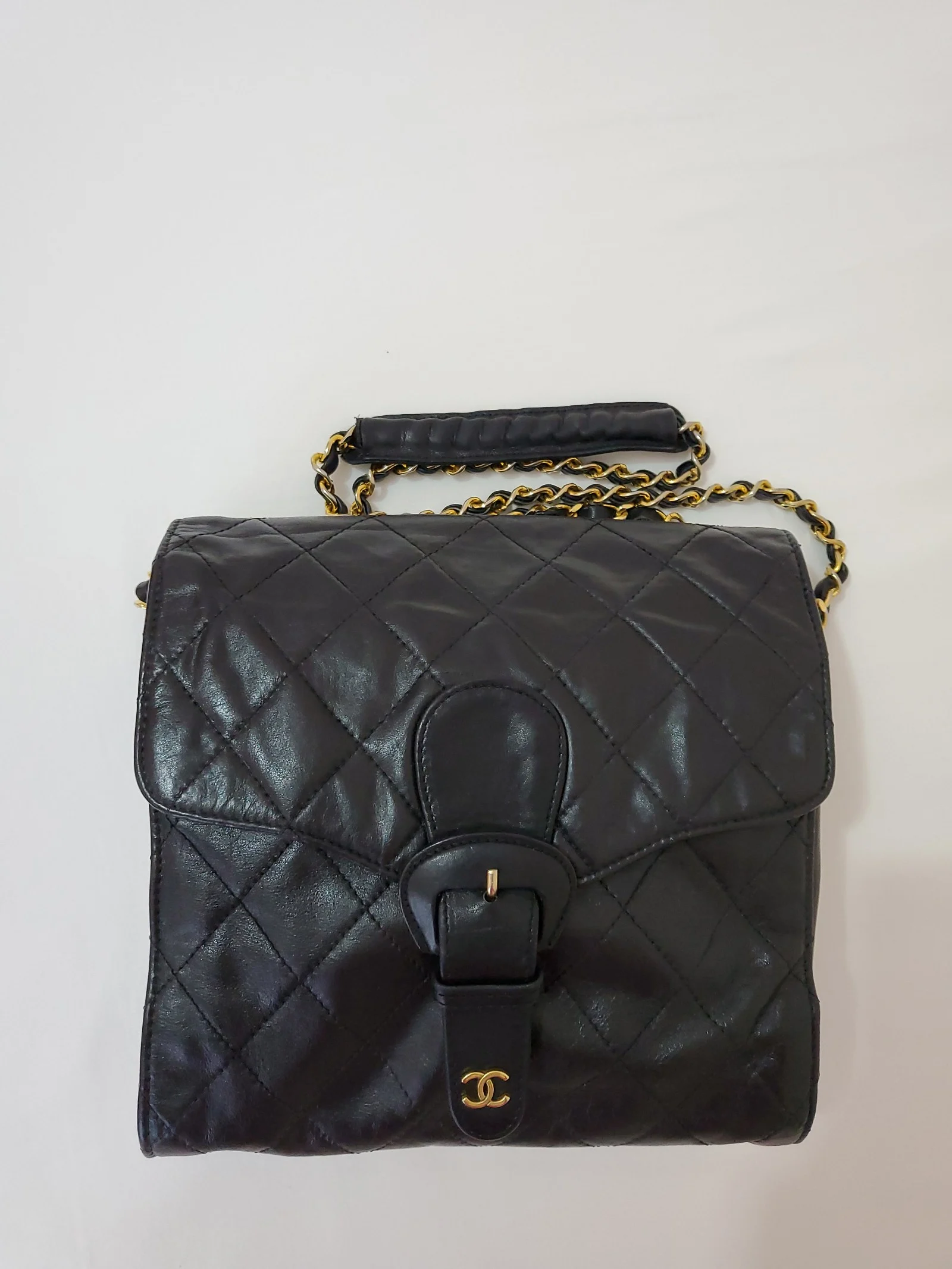Auth CHANEL Quilted Matelasse Black Gold CC Logo Lambskin Shoulder Crossbody Bag
