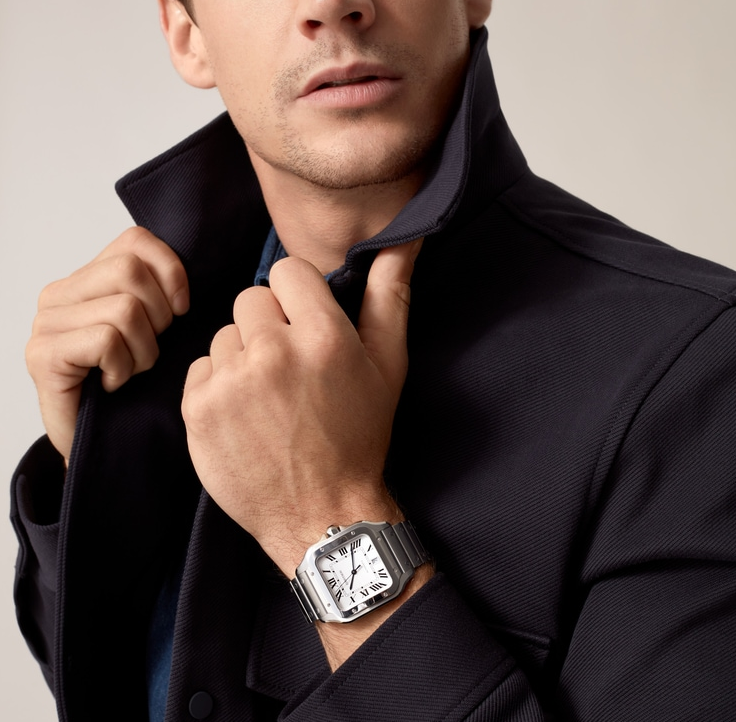 Santos de Cartier watch Large model Silvered opaline dial 39.8 mm