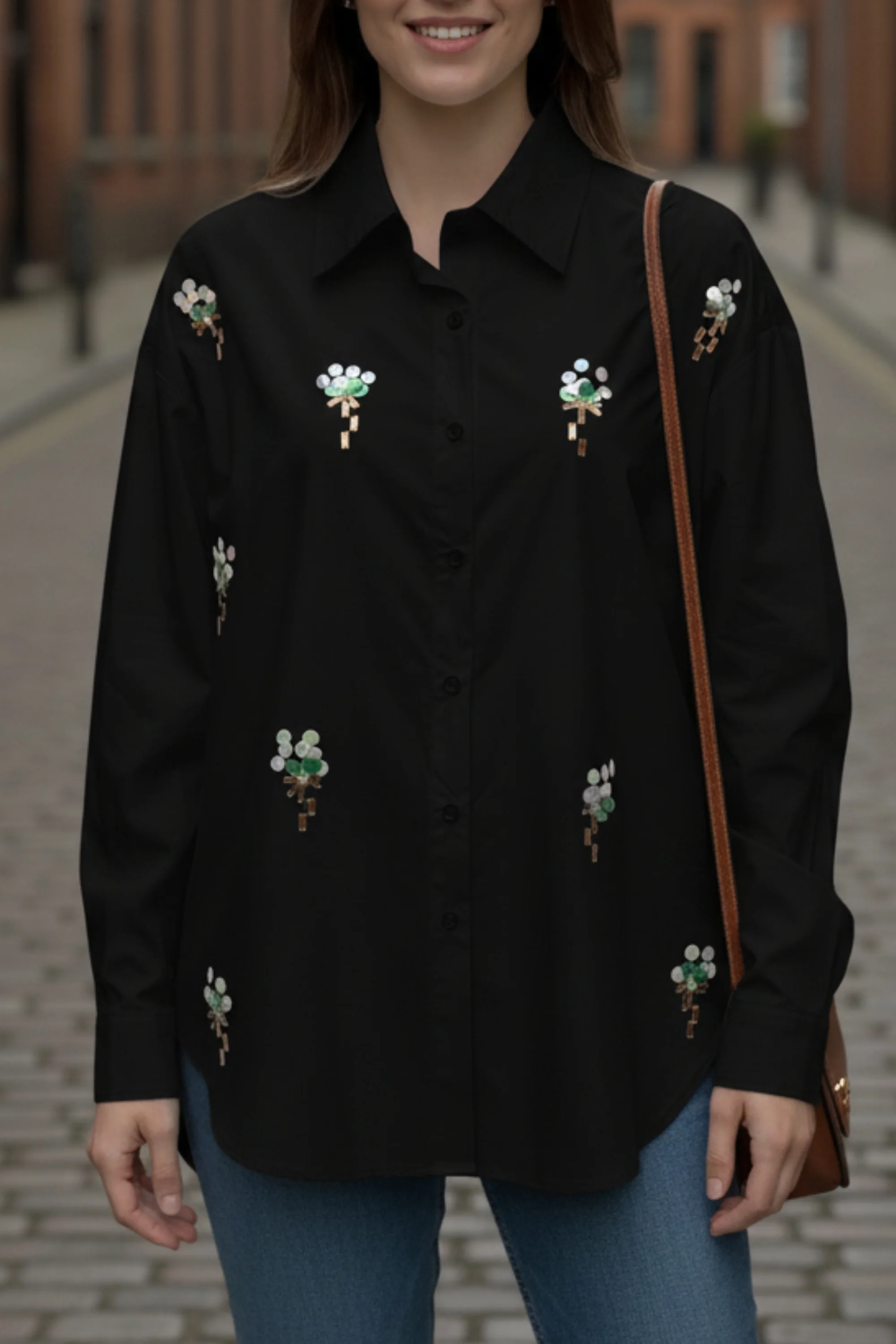 Black Meadow Sequin Shirt