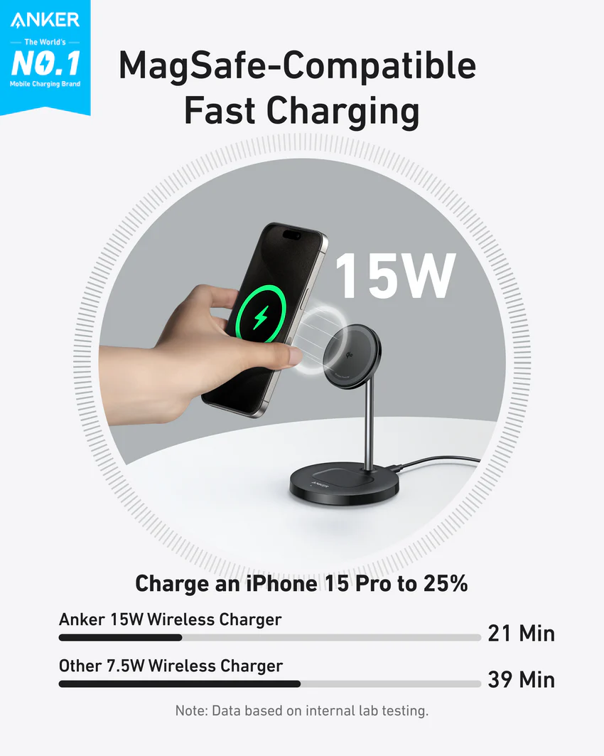 Anker MagGo Wireless Charger (2-in-1, Stand, 40W Adapter Included)