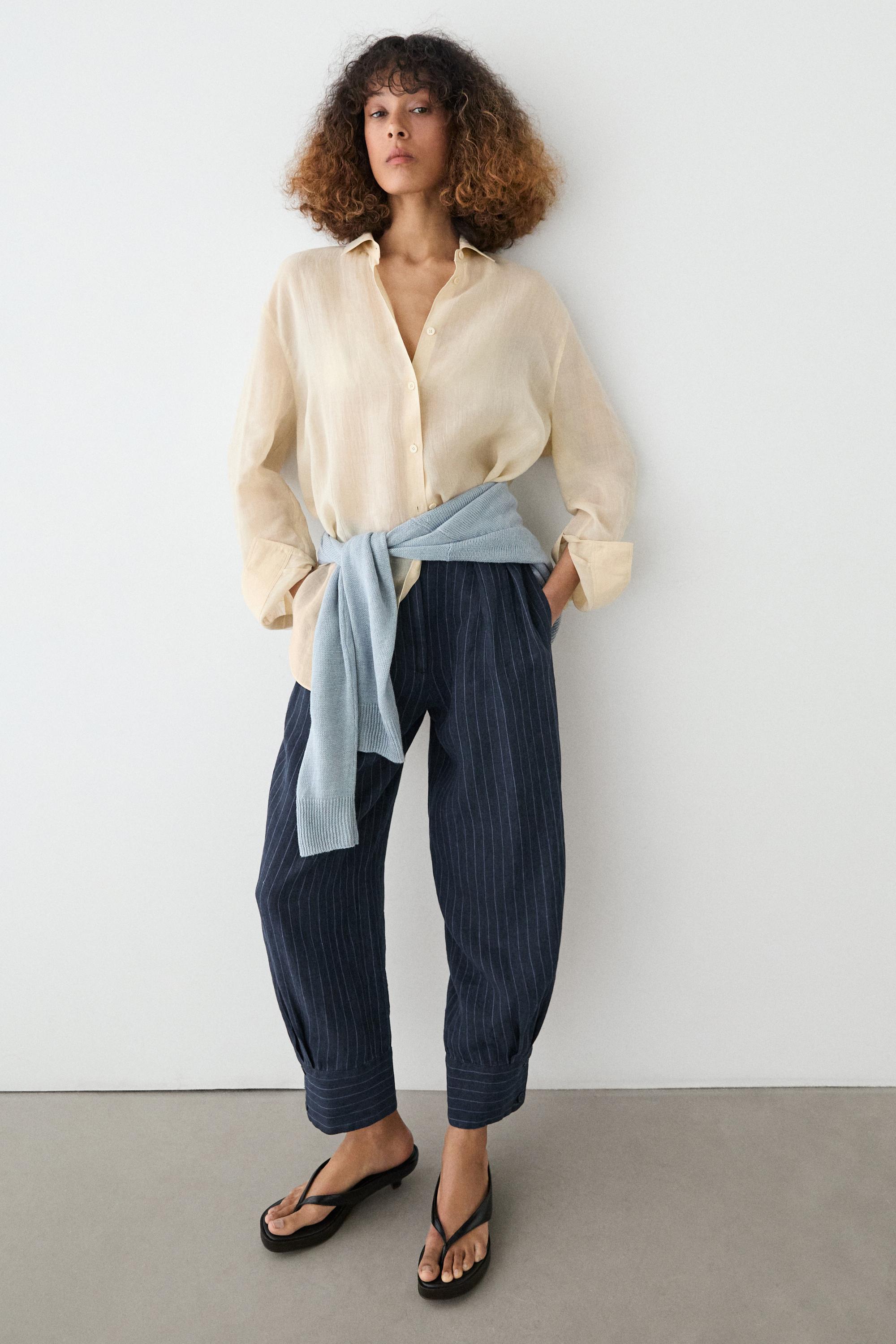 Pantalón bombacho rayas lino