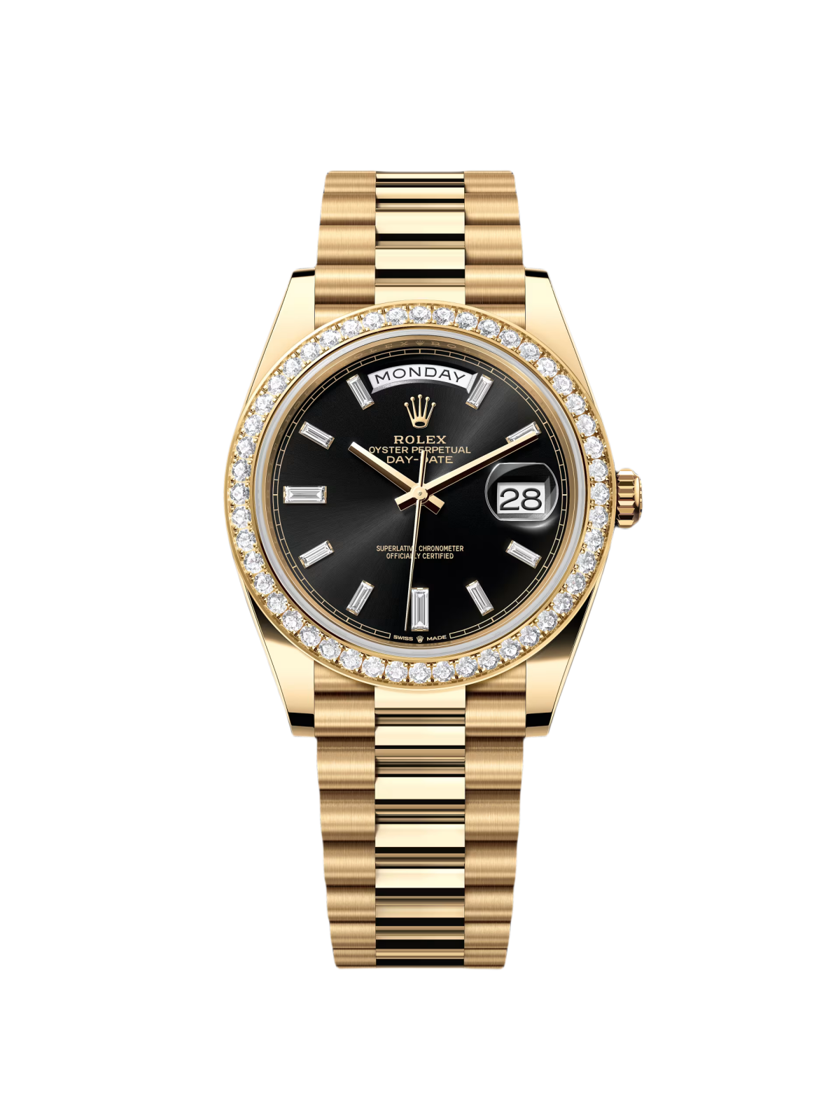 Rolex Day-Date 40mm Black Diamond Dial and Diamond Bezel Yellow Gold President Bracelet  228348RBR-0001