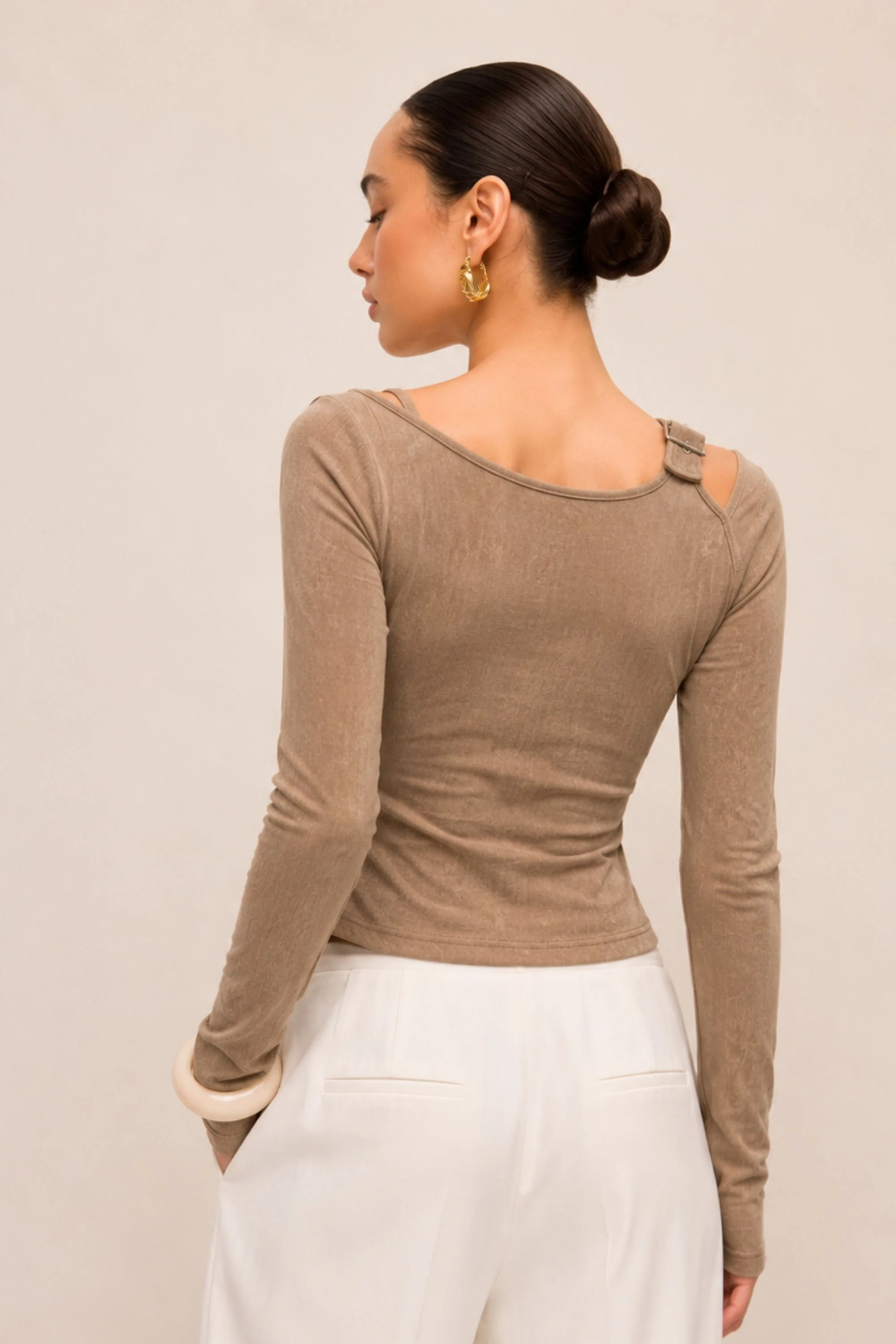 Beige Printed Off-balance Top