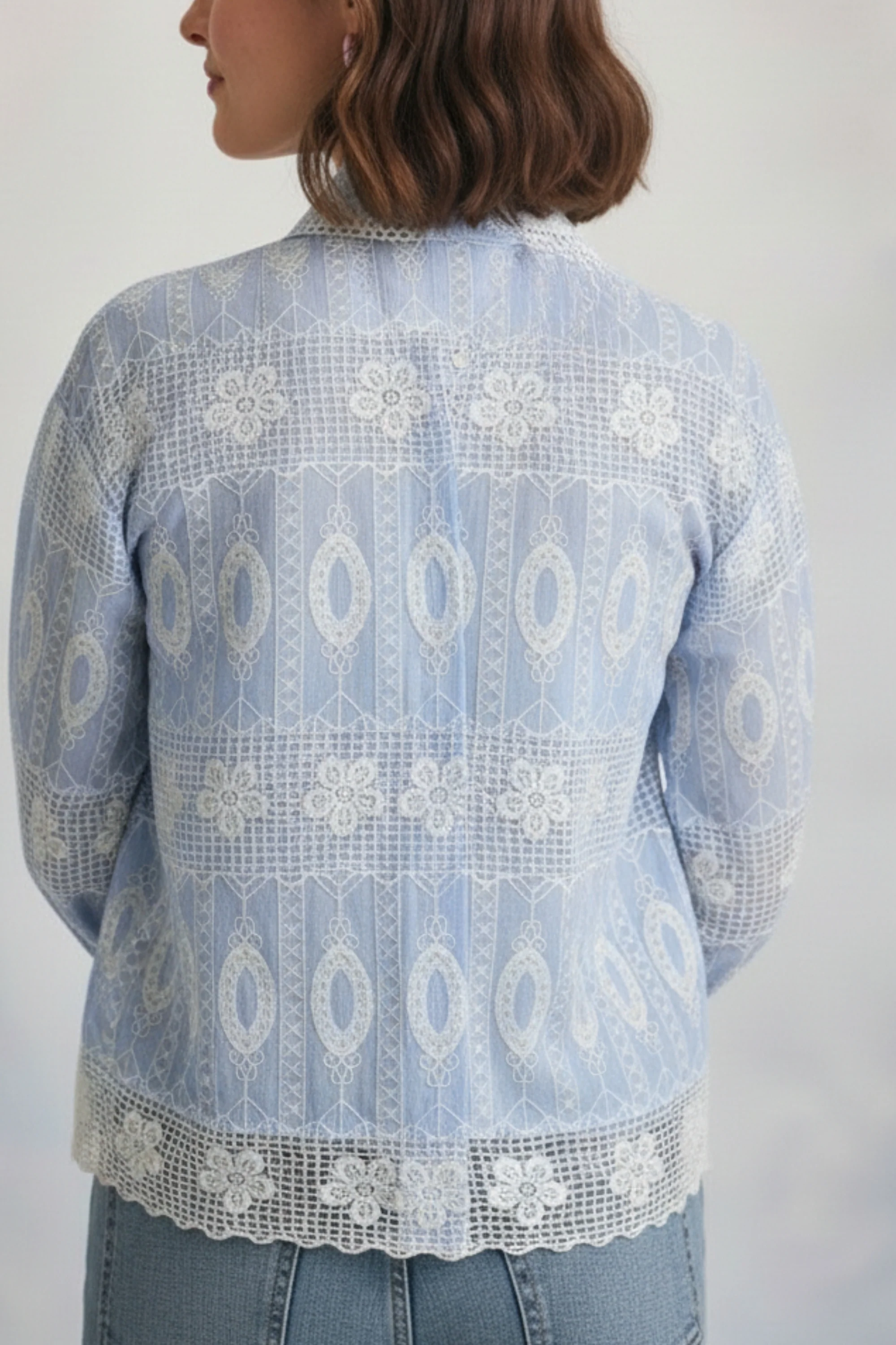 Ice Blue White Embroidered Shirt