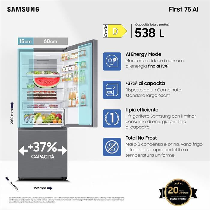 SAMSUNG - Frigorifero combinato RB53DG703DS9EF ClasseD 538lt-METAL INOX