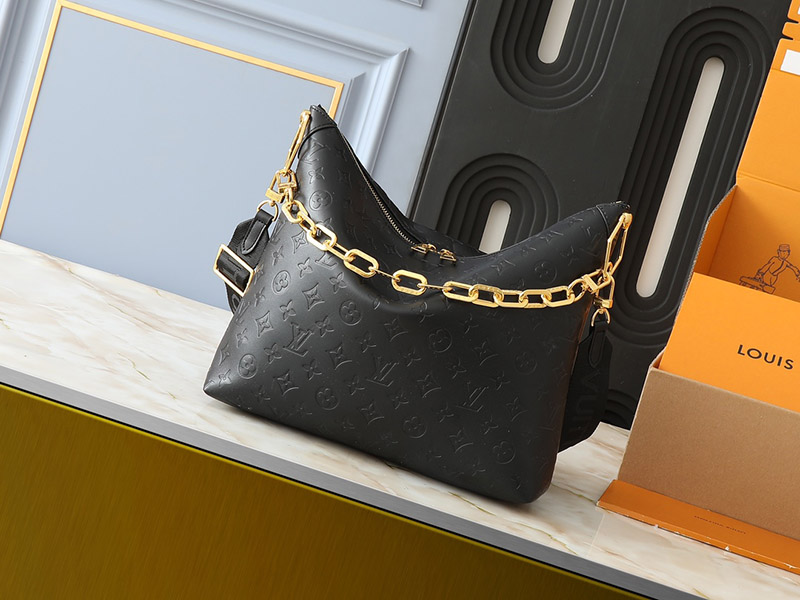 Black Leather 15.0″x13.0″x3.9″ Chains Handbag with Adjustable Strap BB-921523