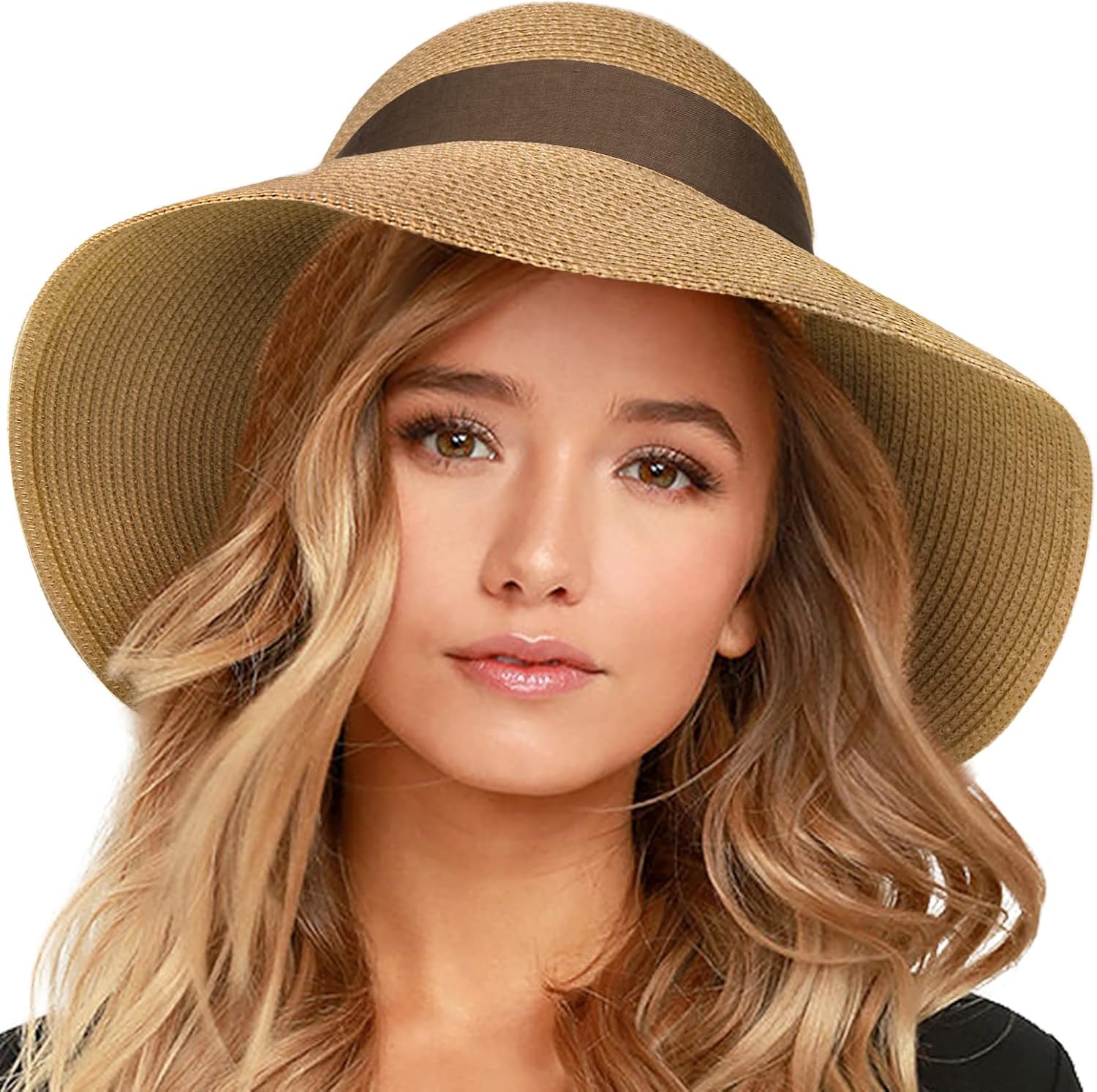 FURTALK Womens Beach Sun Straw Hat UV UPF 80+ Travel Foldable Brim Summer UV Hat