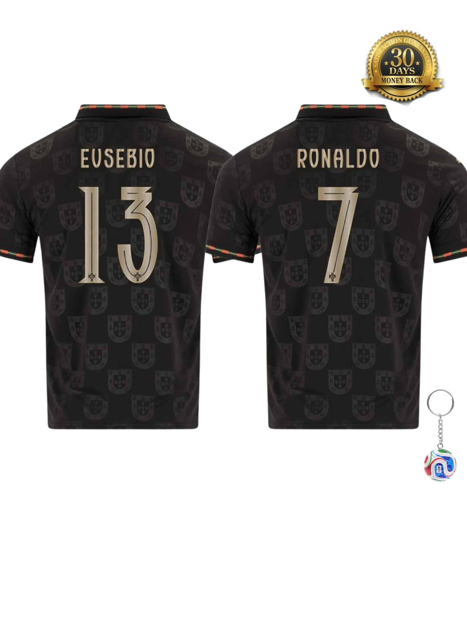 Portugal World Cup Fan Jersey Black Panther 2026 #13 Eusebio and #7 Ronaldo