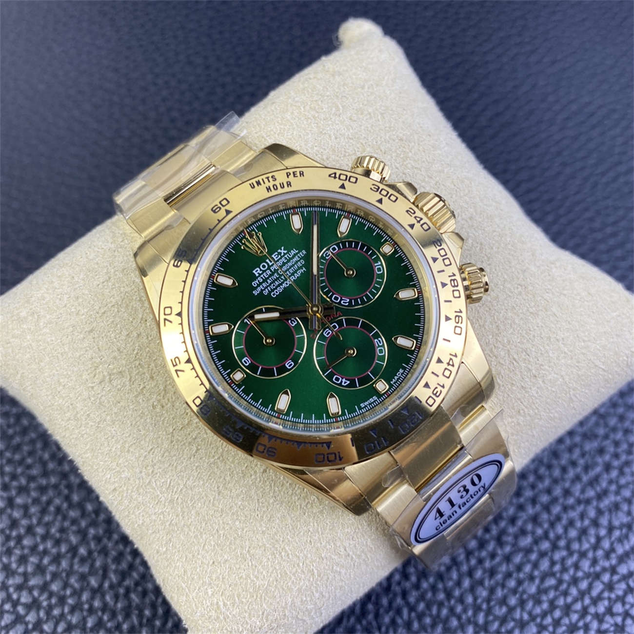 Rolex Daytona Green Dial Replica – Clean Factory Yellow Gold 4130 Edition