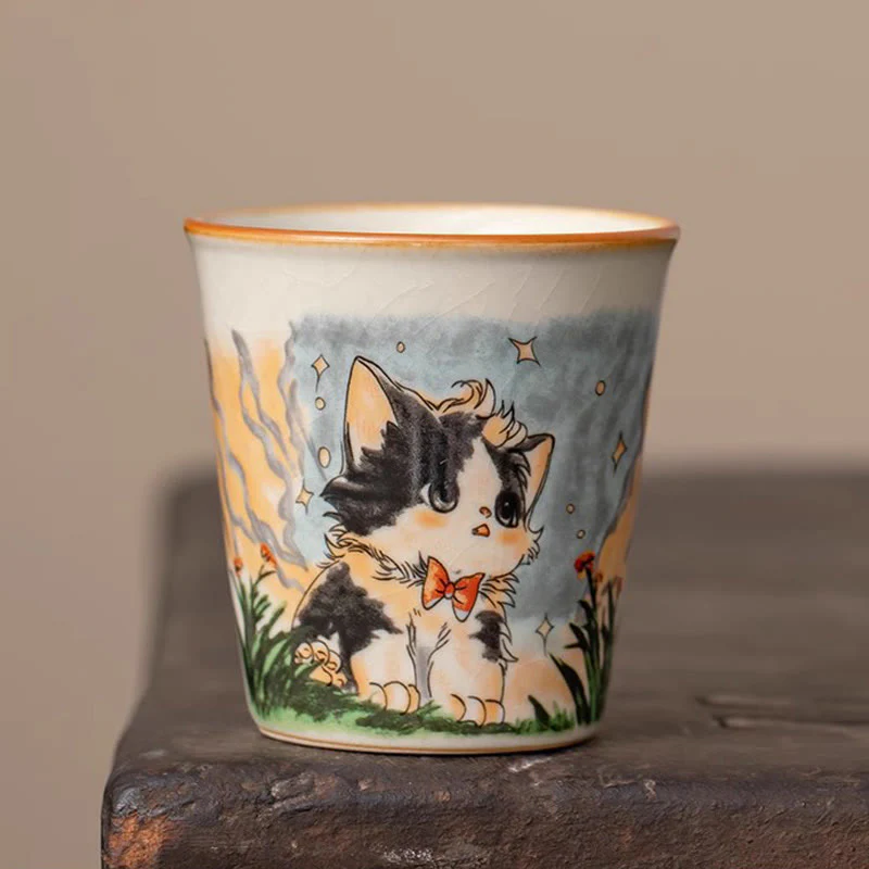 Cute Bow Tie Cat Teacup Kung Fu Tea Cup