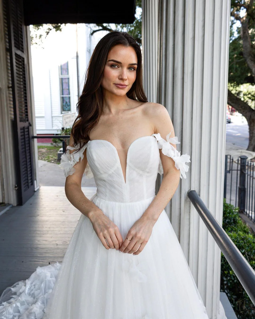Fairy A Line V Neck Tulle Wedding Dress with 3D Flower Appliques