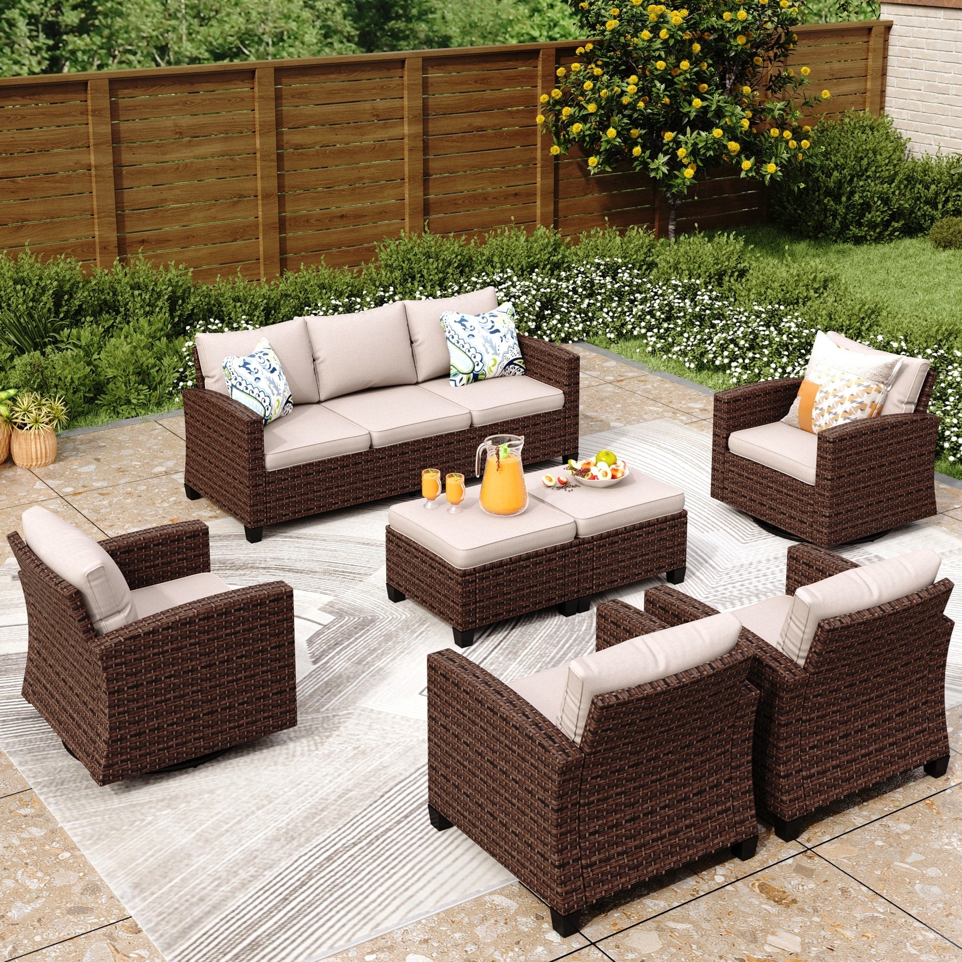5/9-Seat Patio Furniture Wicker Rattan Outdoor Deep Seating Sectional Sofa Large Conversation Set