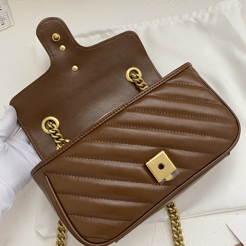 Genuine leather Mini 6.5″x3.9″x2.0″ Small 8.7″x5.5″x2.4″ Big 10.2″x5.9″x2.8″ Brown Messenger bag with Chains BB-921751