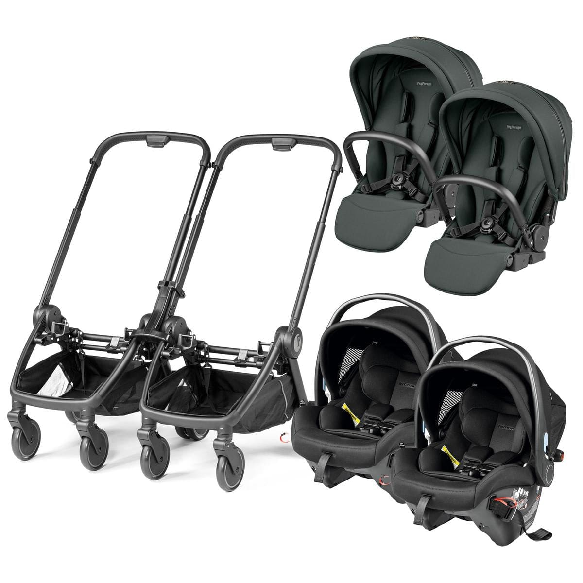PEG City Loop Twin Stroller + Primo Viaggio Urban Mobility Travel System Bundle - Black / Metal / True Black