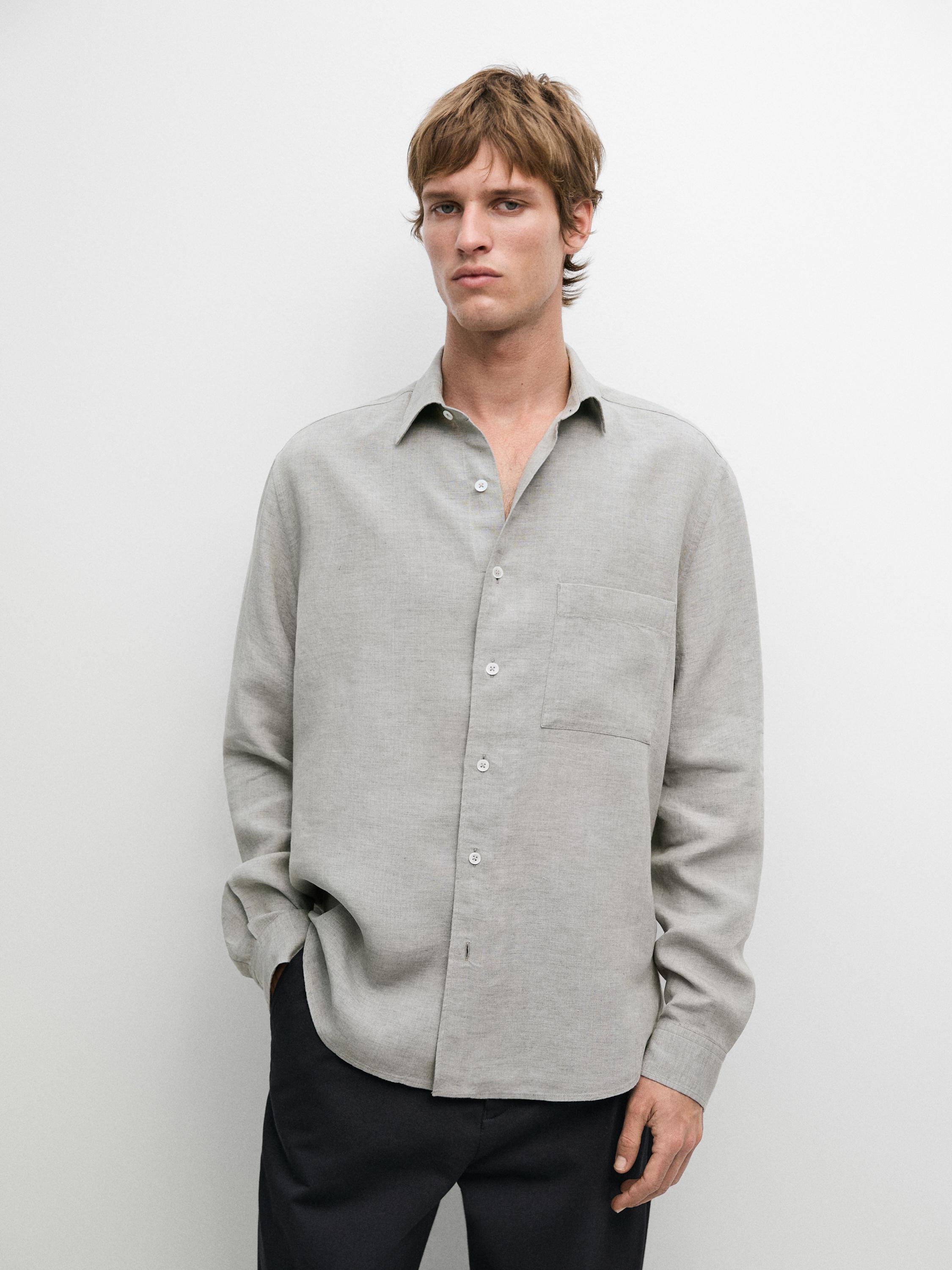 Camisa detalle bolsillo 100% lino