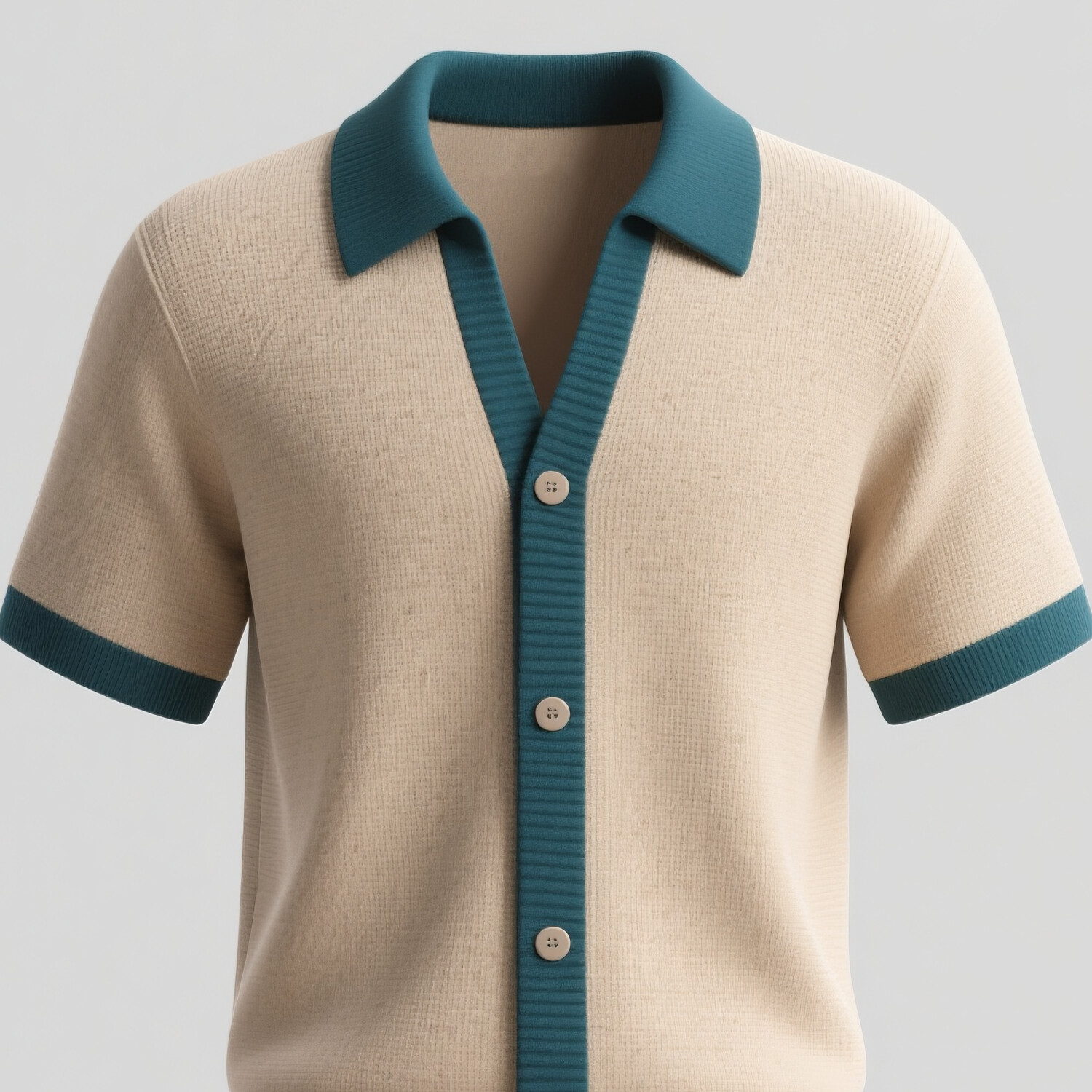 Men's Turndown Collar Short Sleeve Button Contrast Trimmed Knit Shirt