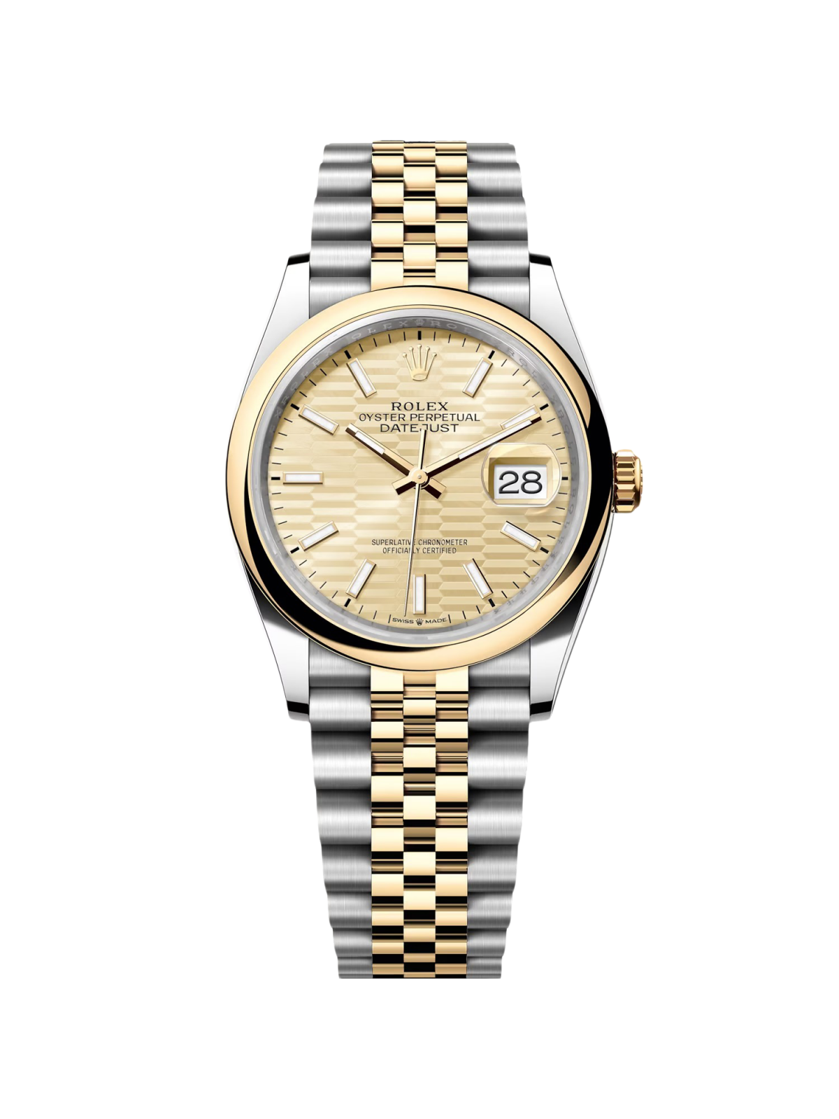 Rolex  Datejust 126203 Golden Fluted Dial 36mm Domed Bezel