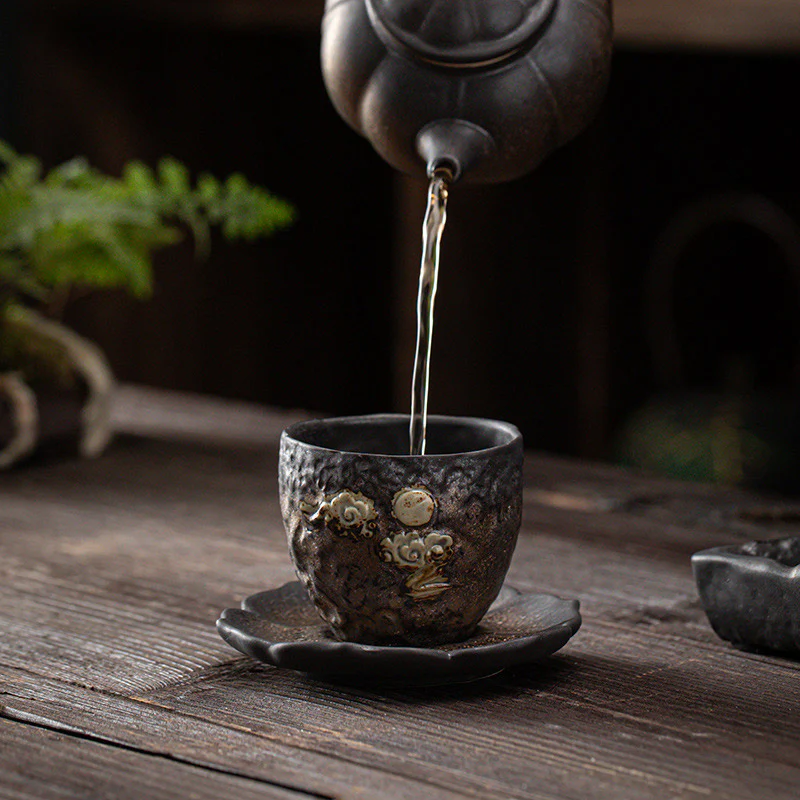 Lotus Pod Leaf Flower Auspicious Clouds Ceramic Teacup Kung Fu Tea Cup