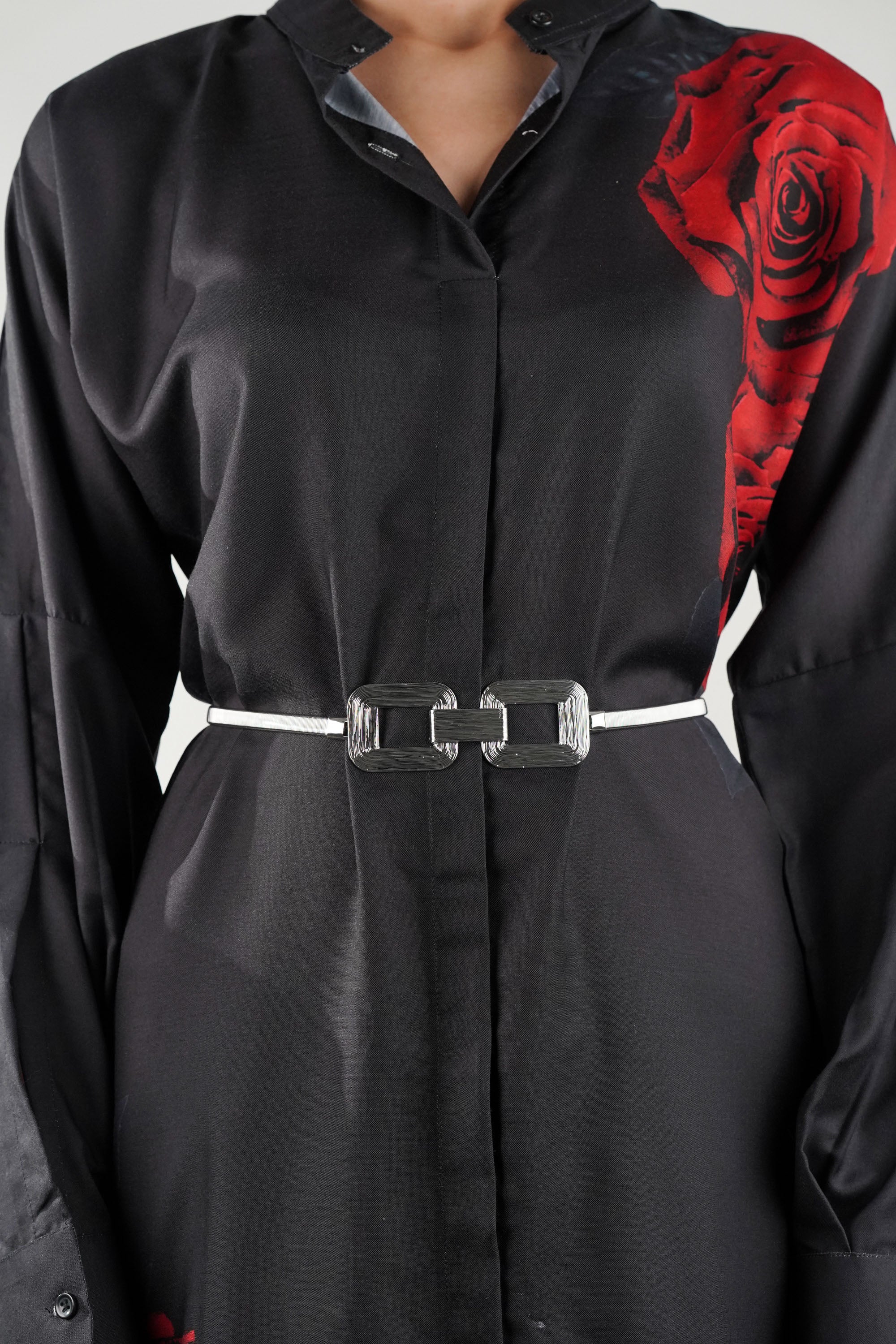 Structured Buckle Silver Stretch Belt