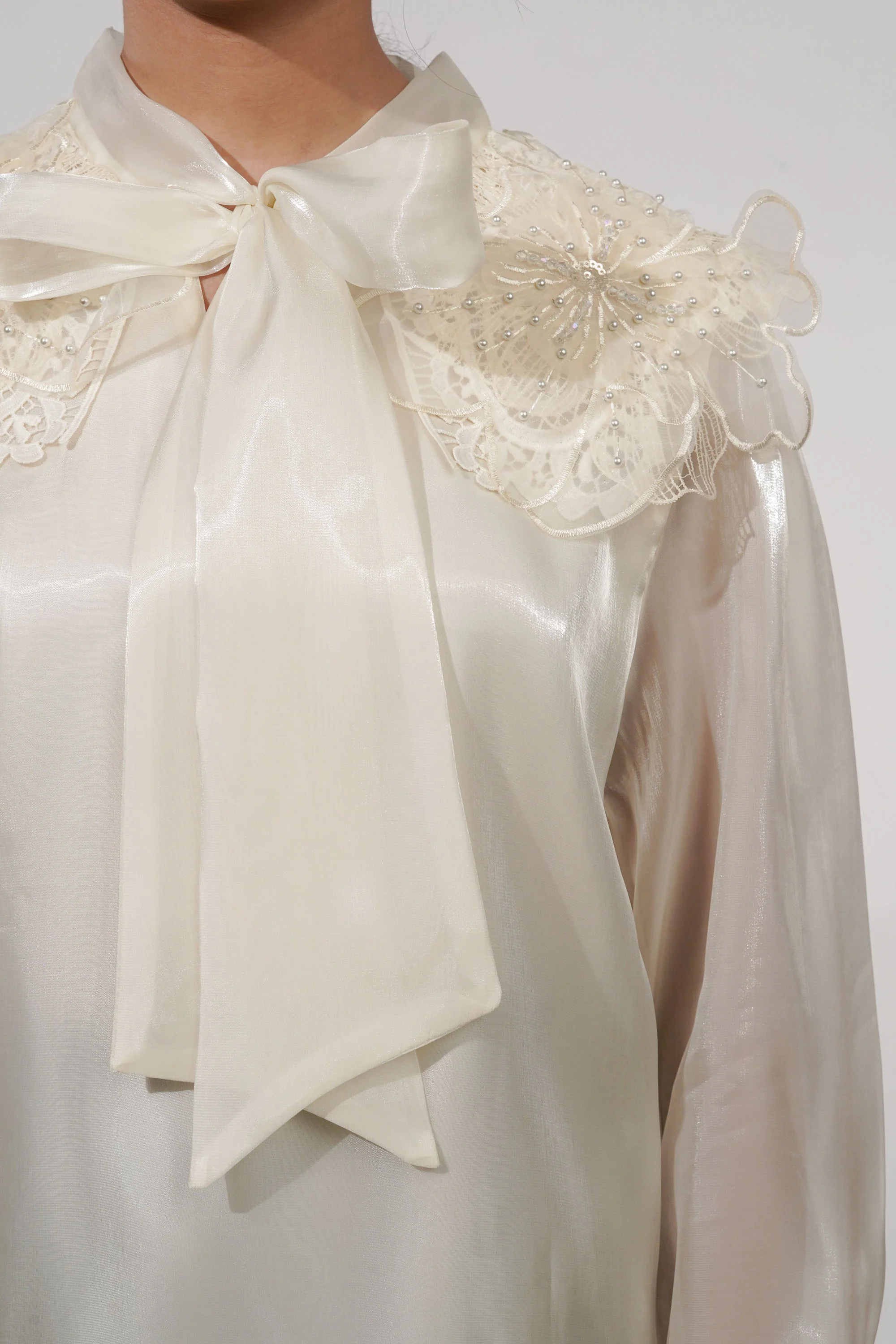 Pearl Flower Embroidered Tissue Top