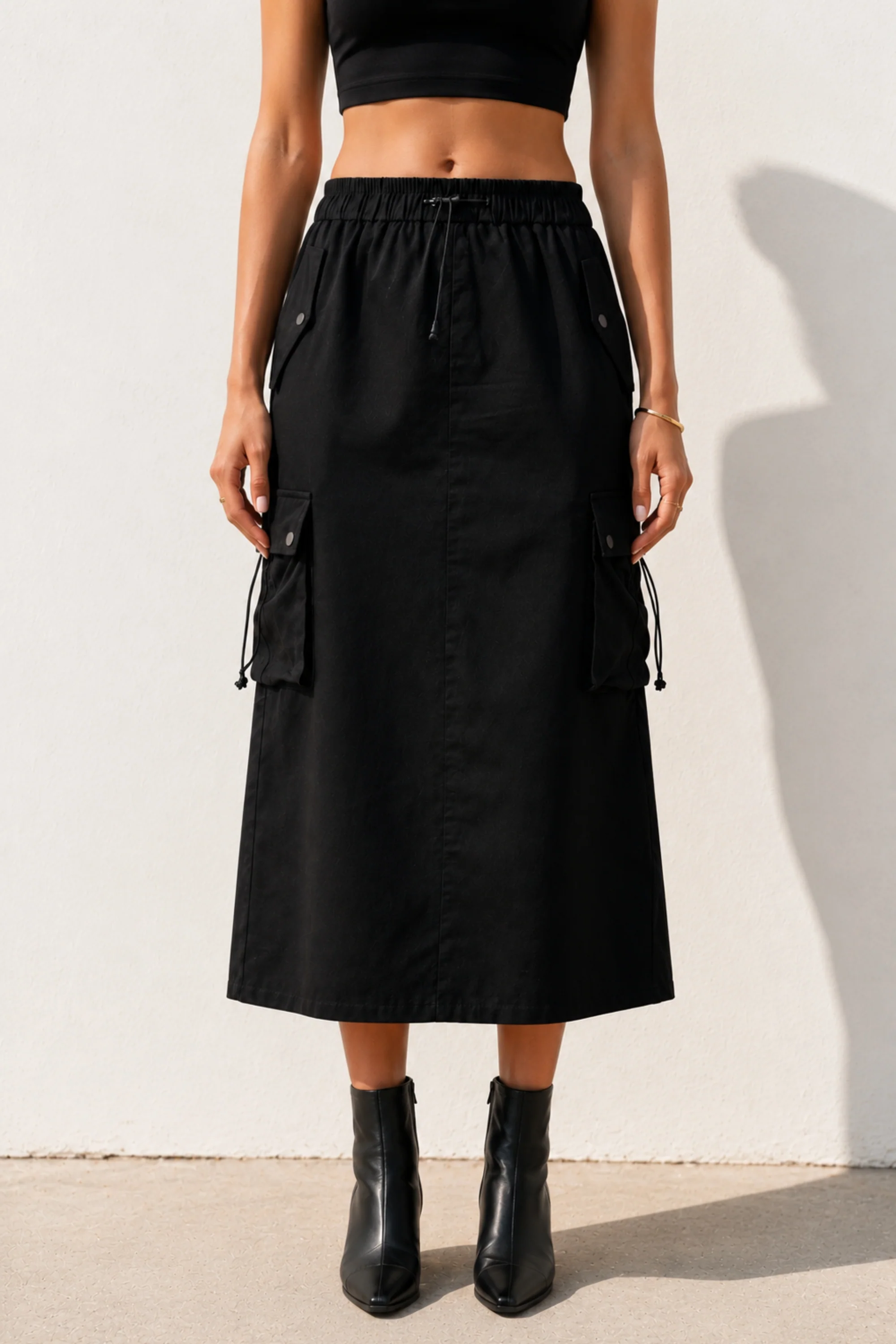 Black Street Style Cargo Skirt
