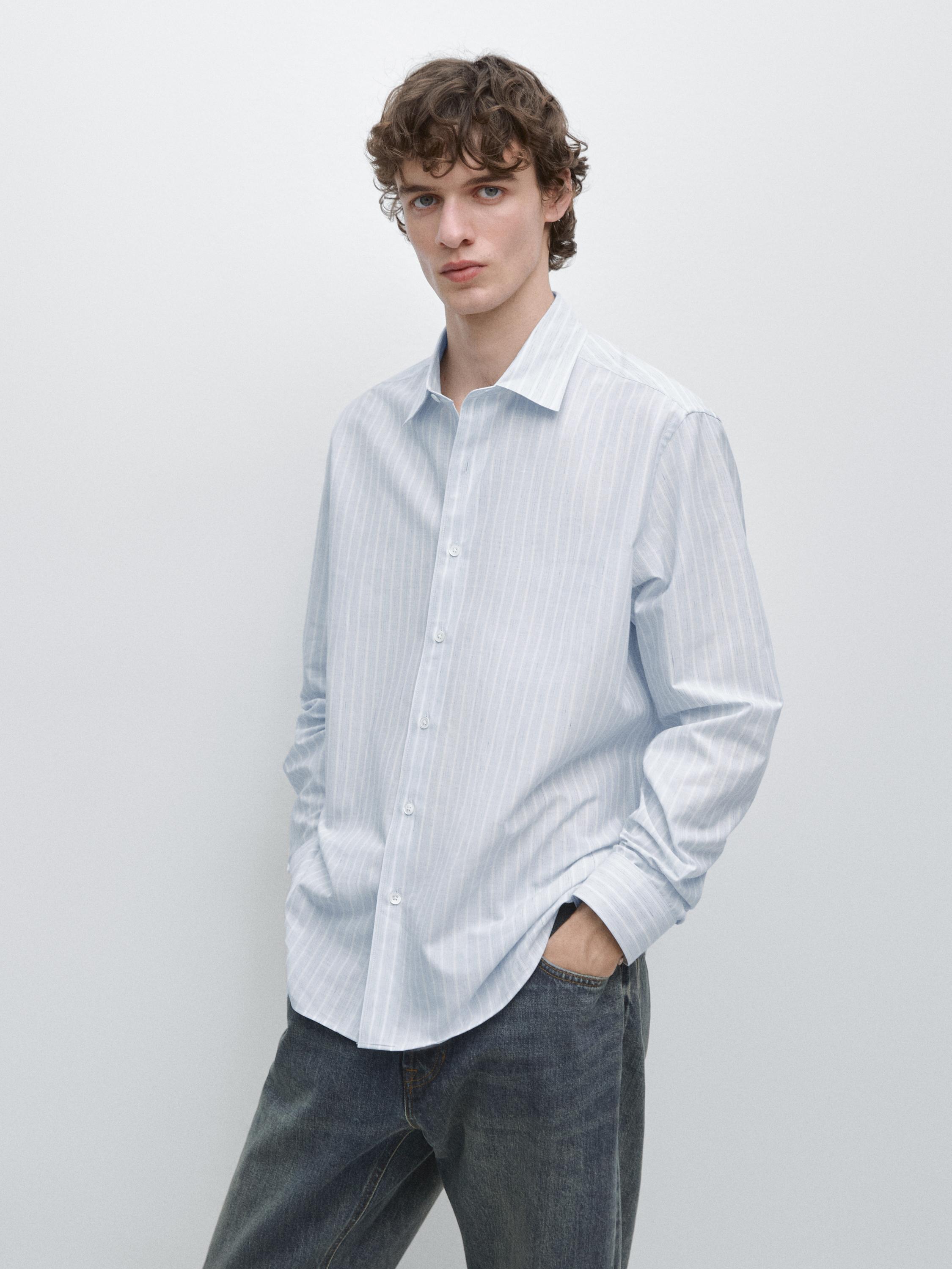 Camisa regular fit rayas mezcla algodón